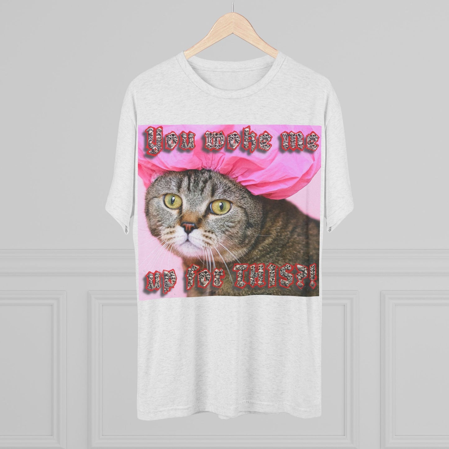 You Woke Me up for THIS? - cat shirt - Unisex Tri-Blend Crew Tee