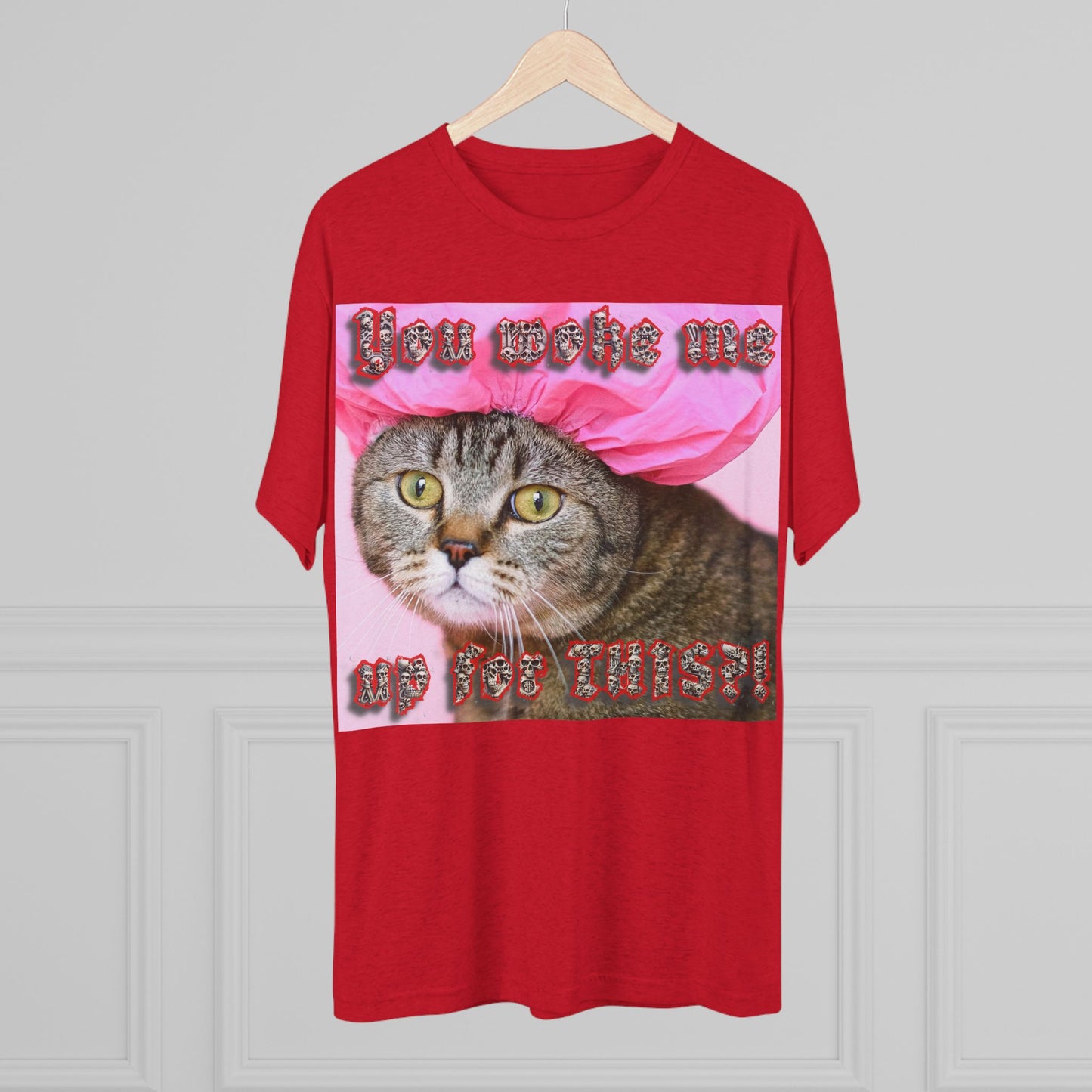 You Woke Me up for THIS? - cat shirt - Unisex Tri-Blend Crew Tee