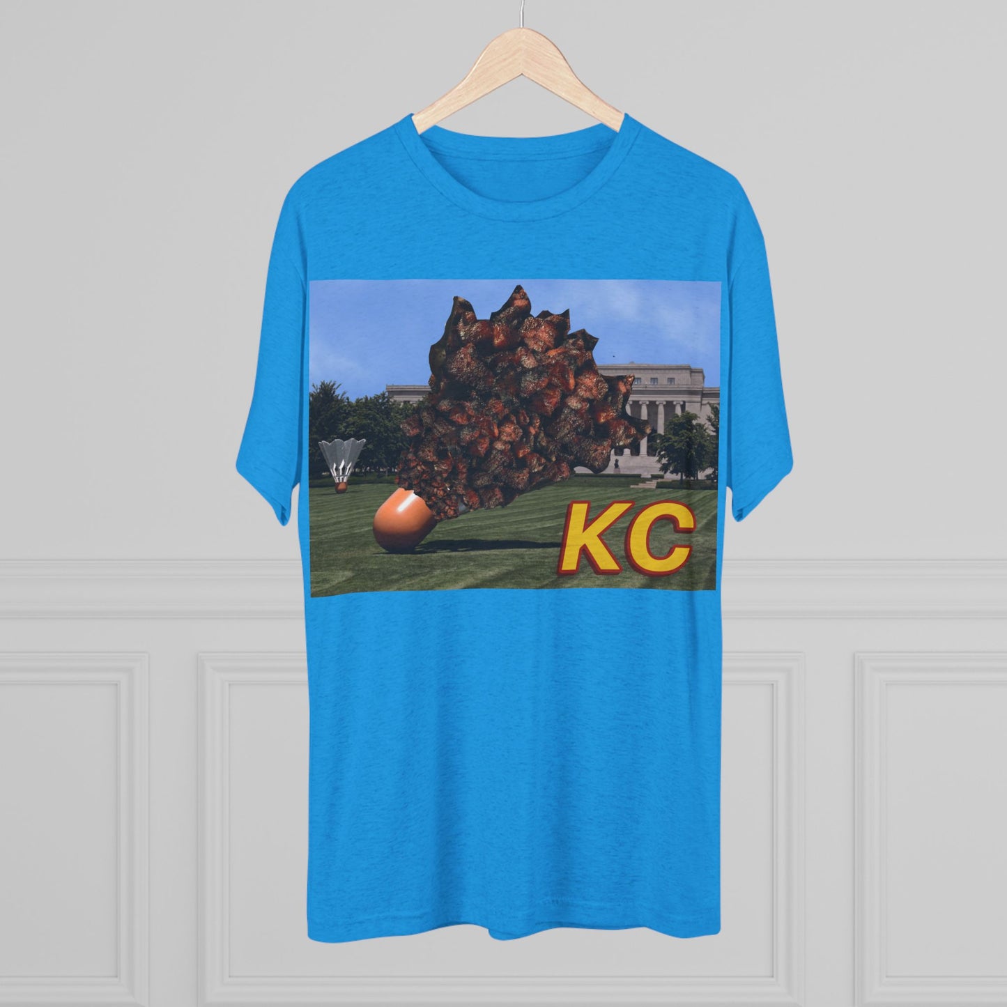 Kansas City - Big Burnt Ends Shuttlecock at the Nelson-Atkins - KCTz series - Unisex Tri-Blend Crew Tee