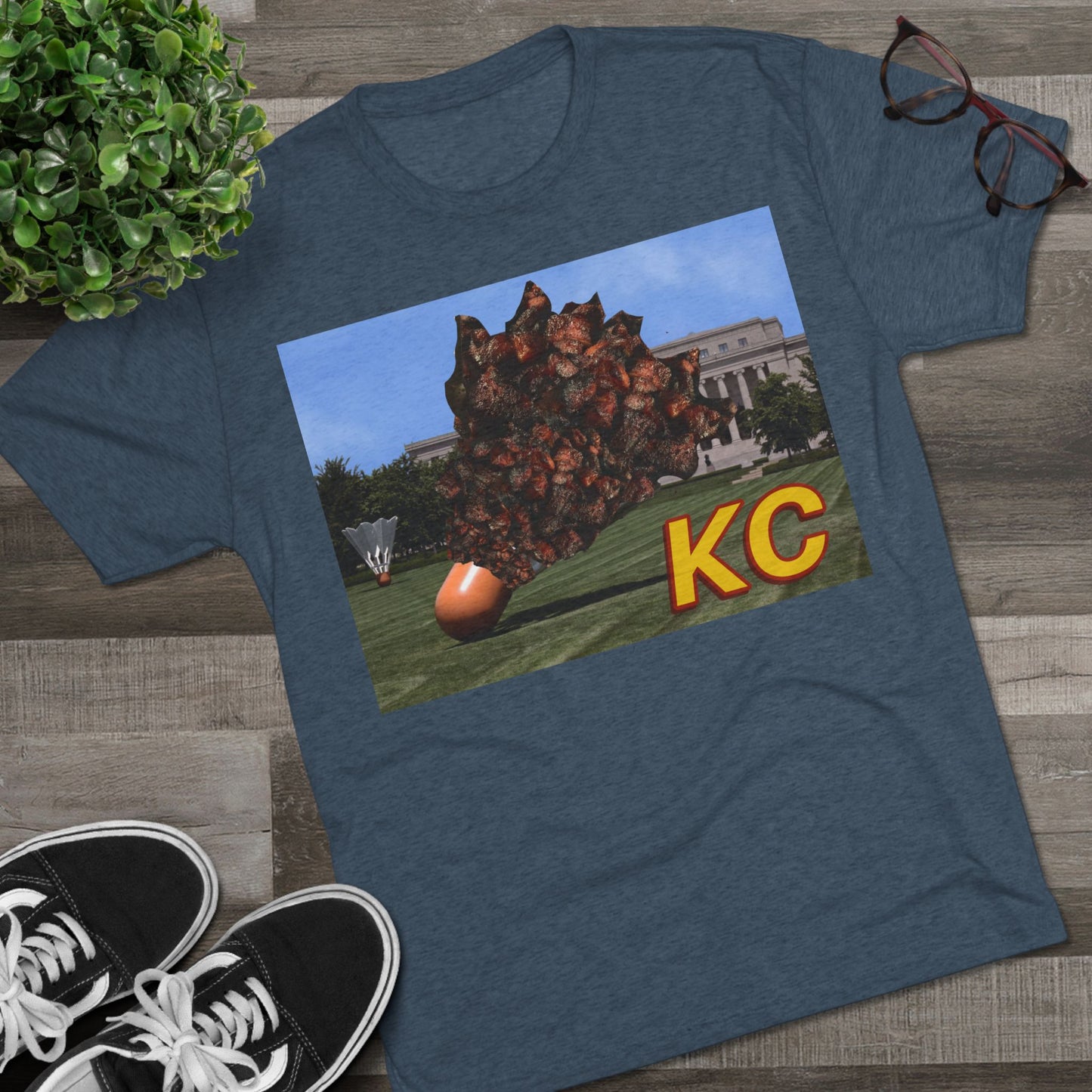Kansas City - Big Burnt Ends Shuttlecock at the Nelson-Atkins - KCTz series - Unisex Tri-Blend Crew Tee