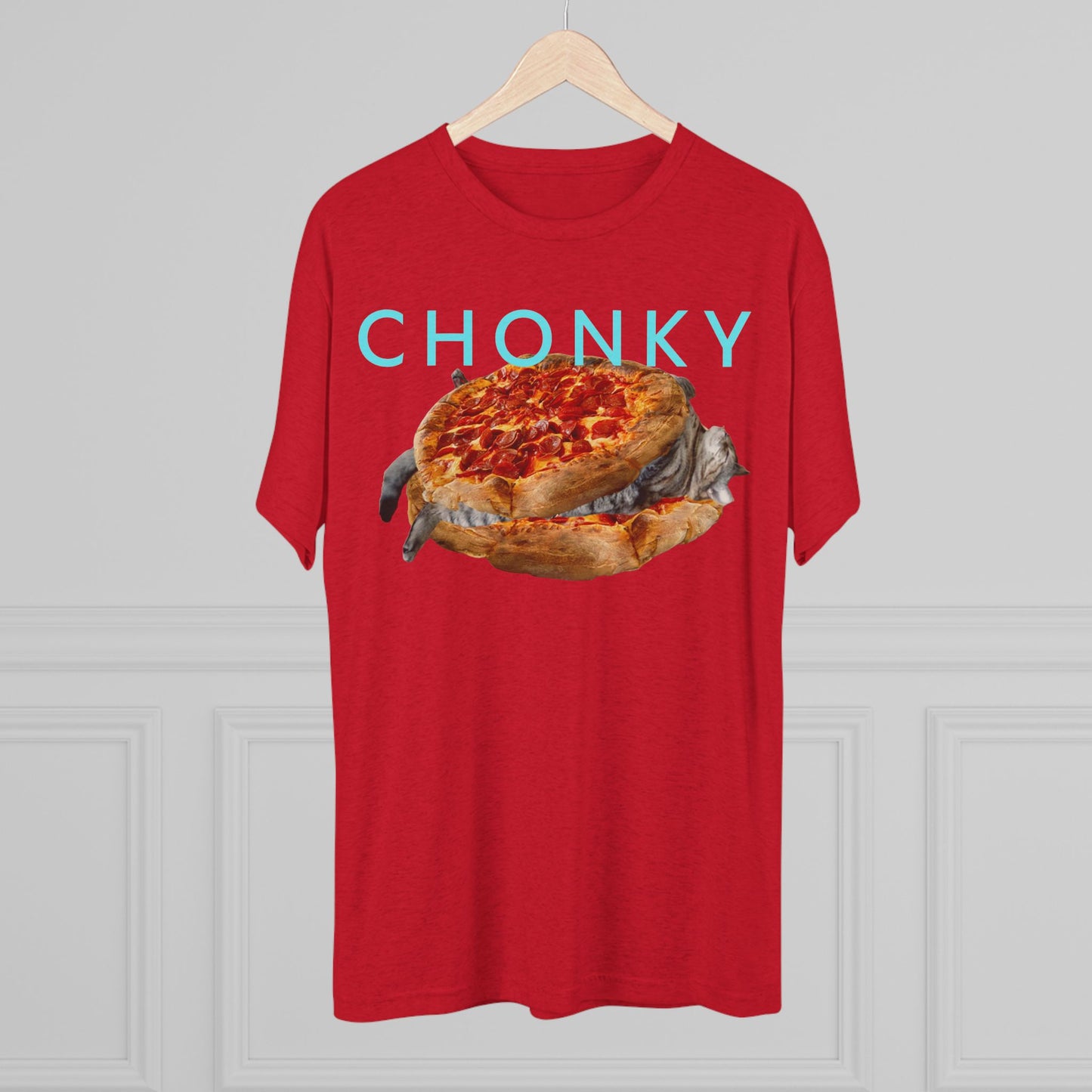 Chonky Cat Nappin Between Two Thicc Pizzas (OG vers) - cat shirt - Unisex Tri-Blend Crew Tee