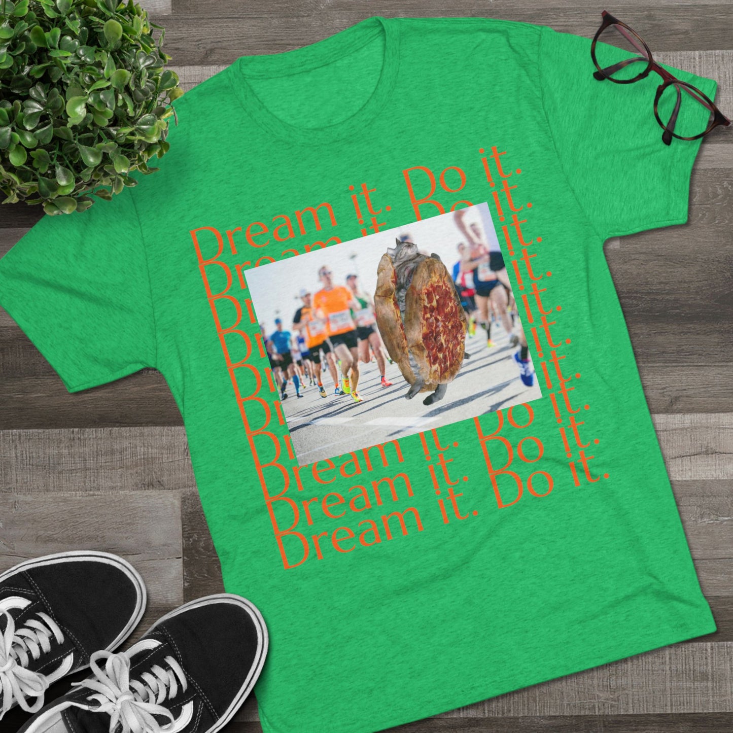 Dream it. Do it...with pizza and naps - cat shirt - Unisex Tri-Blend Crew Tee