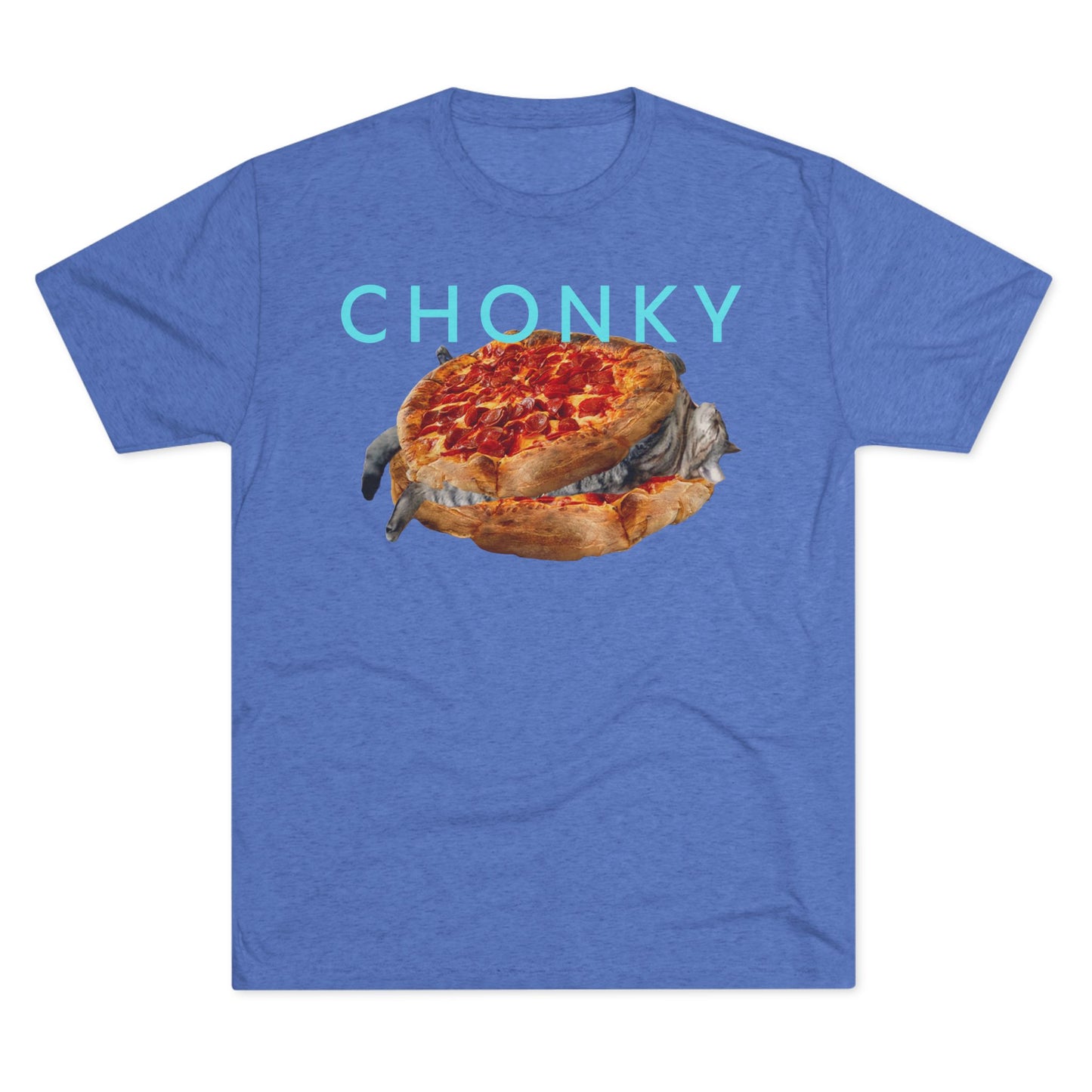 Chonky Cat Nappin Between Two Thicc Pizzas (OG vers) - cat shirt - Unisex Tri-Blend Crew Tee