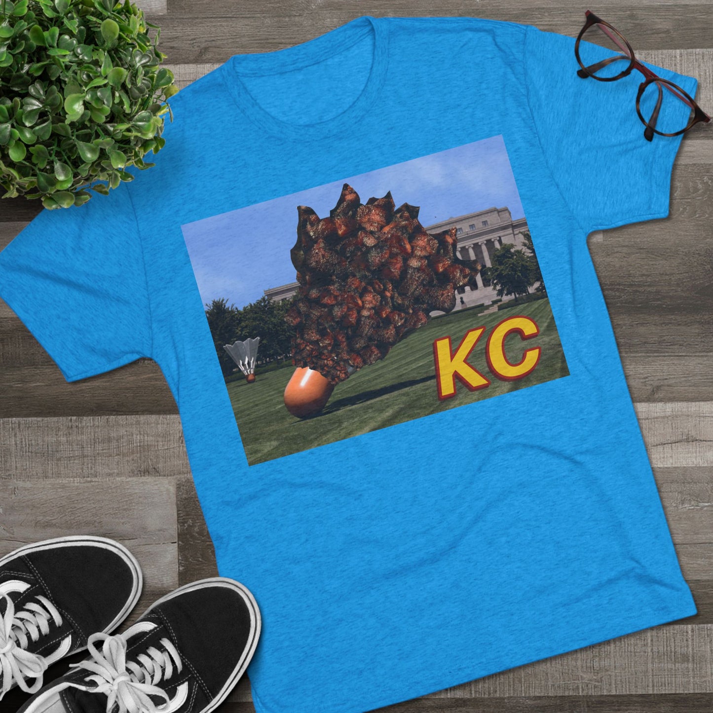 Kansas City - Big Burnt Ends Shuttlecock at the Nelson-Atkins - KCTz series - Unisex Tri-Blend Crew Tee