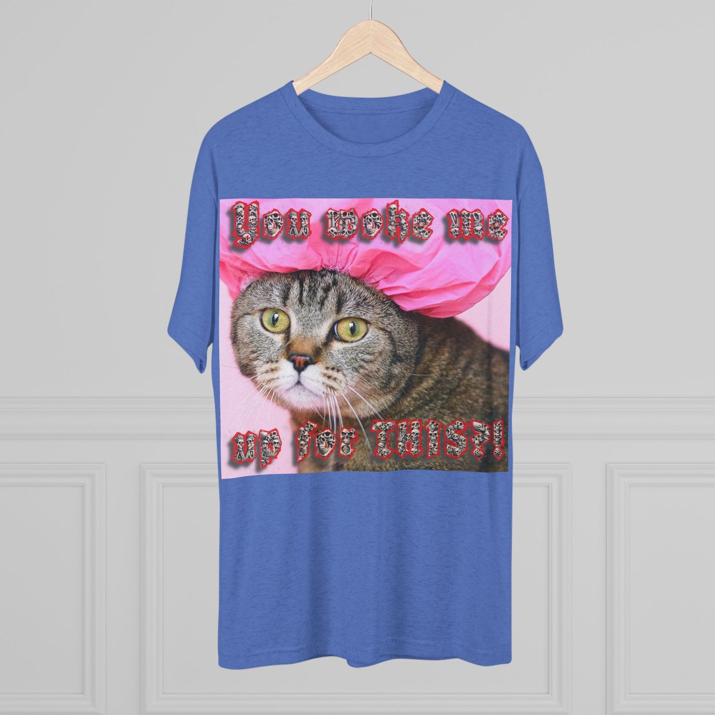You Woke Me up for THIS? - cat shirt - Unisex Tri-Blend Crew Tee