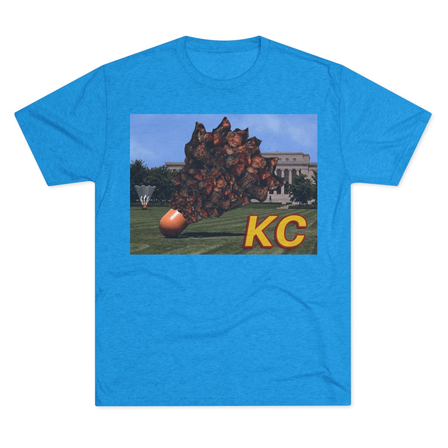 Kansas City - Big Burnt Ends Shuttlecock at the Nelson-Atkins - KCTz series - Unisex Tri-Blend Crew Tee
