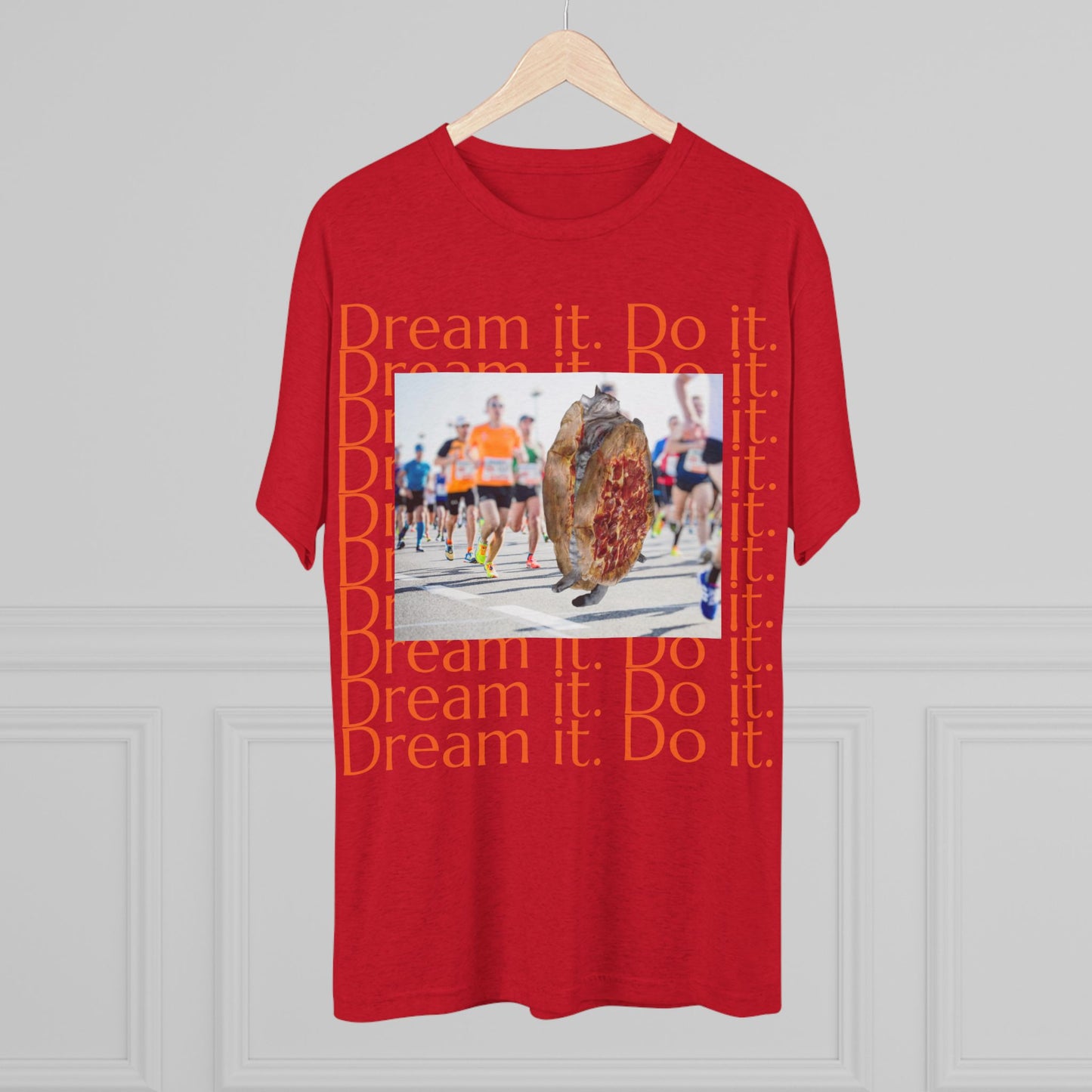Dream it. Do it...with pizza and naps - cat shirt - Unisex Tri-Blend Crew Tee
