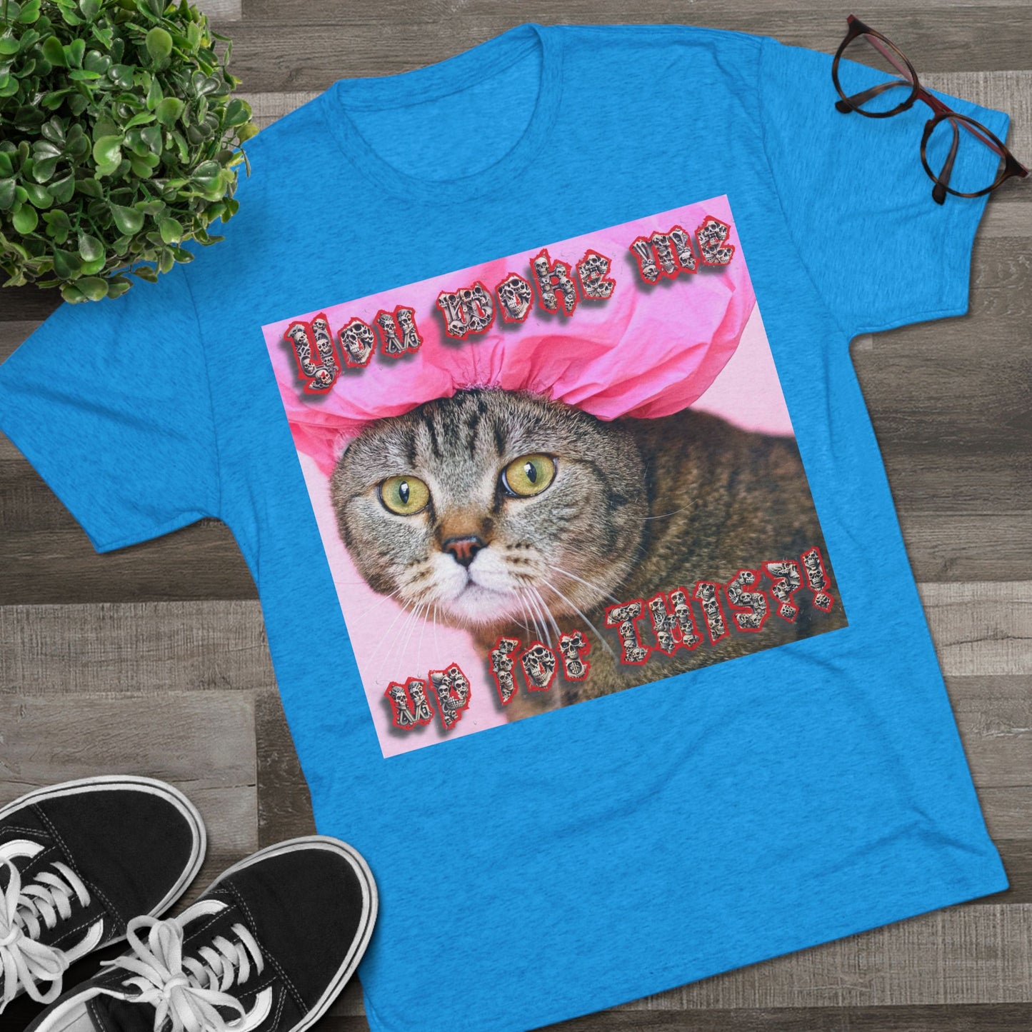 You Woke Me up for THIS? - cat shirt - Unisex Tri-Blend Crew Tee