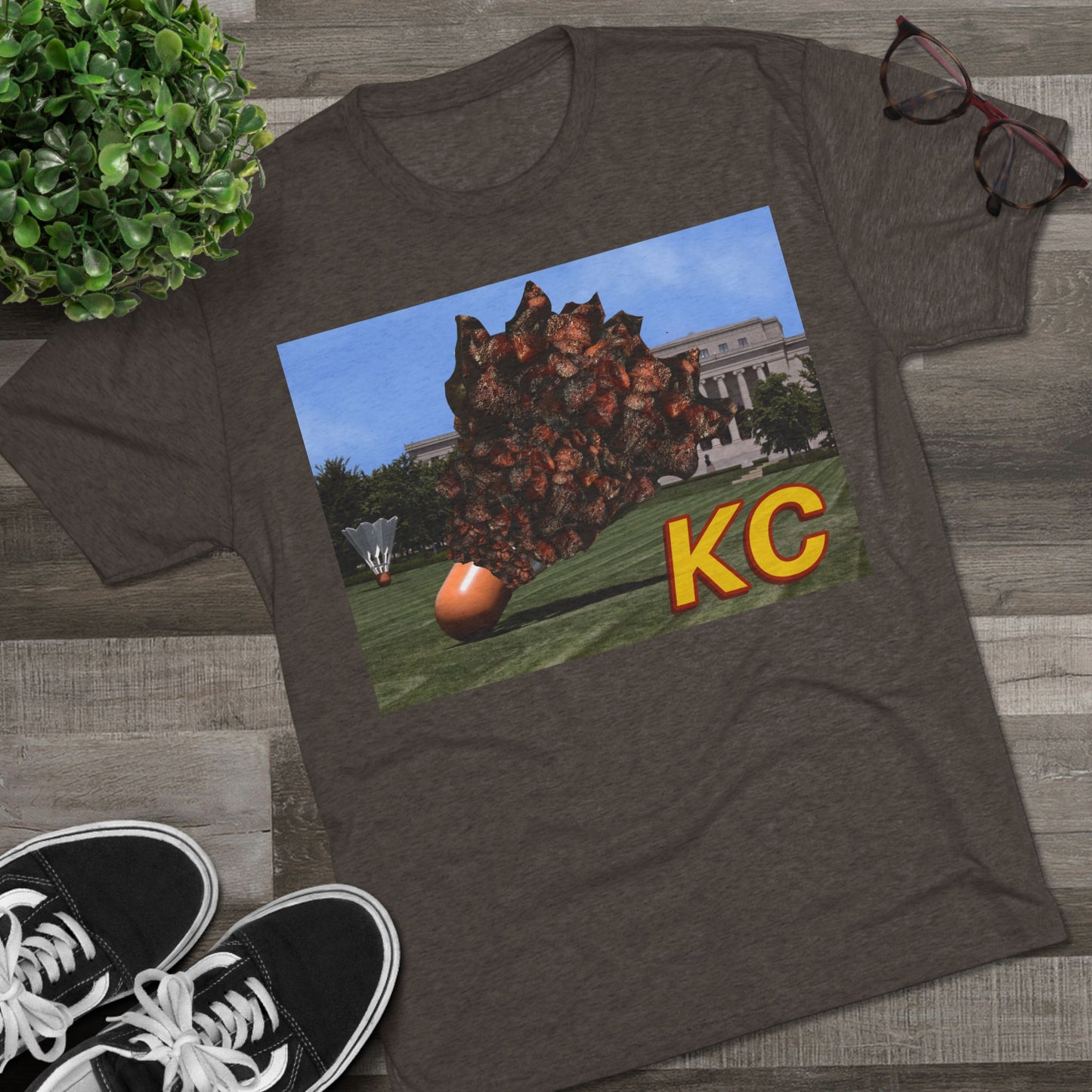 Kansas City - Big Burnt Ends Shuttlecock at the Nelson-Atkins - KCTz series - Unisex Tri-Blend Crew Tee