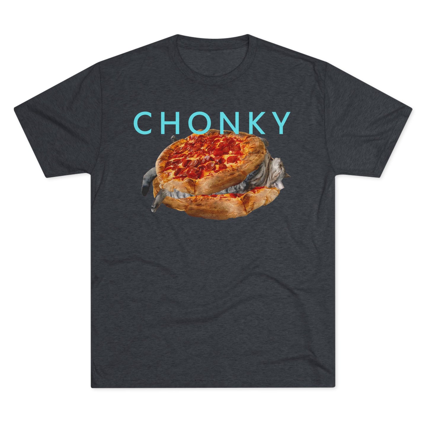 Chonky Cat Nappin Between Two Thicc Pizzas (OG vers) - cat shirt - Unisex Tri-Blend Crew Tee