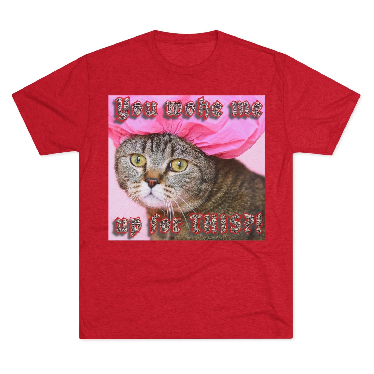 You Woke Me up for THIS? - cat shirt - Unisex Tri-Blend Crew Tee