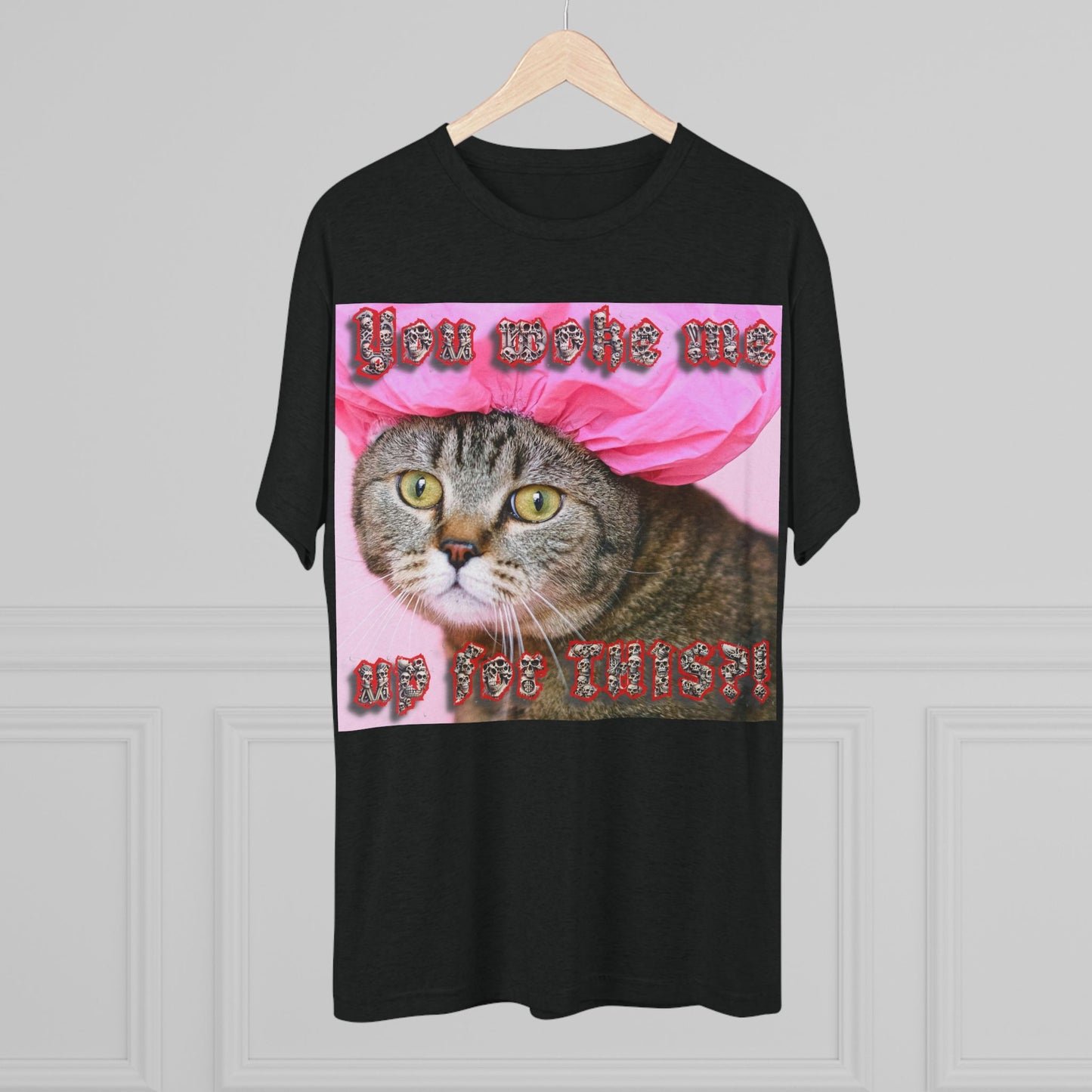 You Woke Me up for THIS? - cat shirt - Unisex Tri-Blend Crew Tee