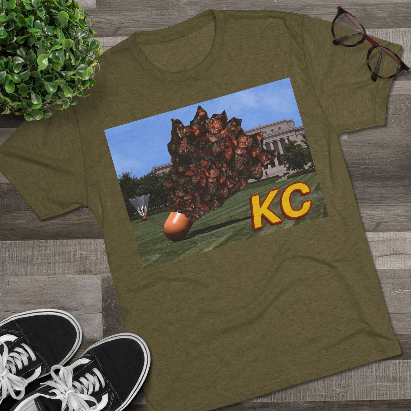 Kansas City - Big Burnt Ends Shuttlecock at the Nelson-Atkins - KCTz series - Unisex Tri-Blend Crew Tee