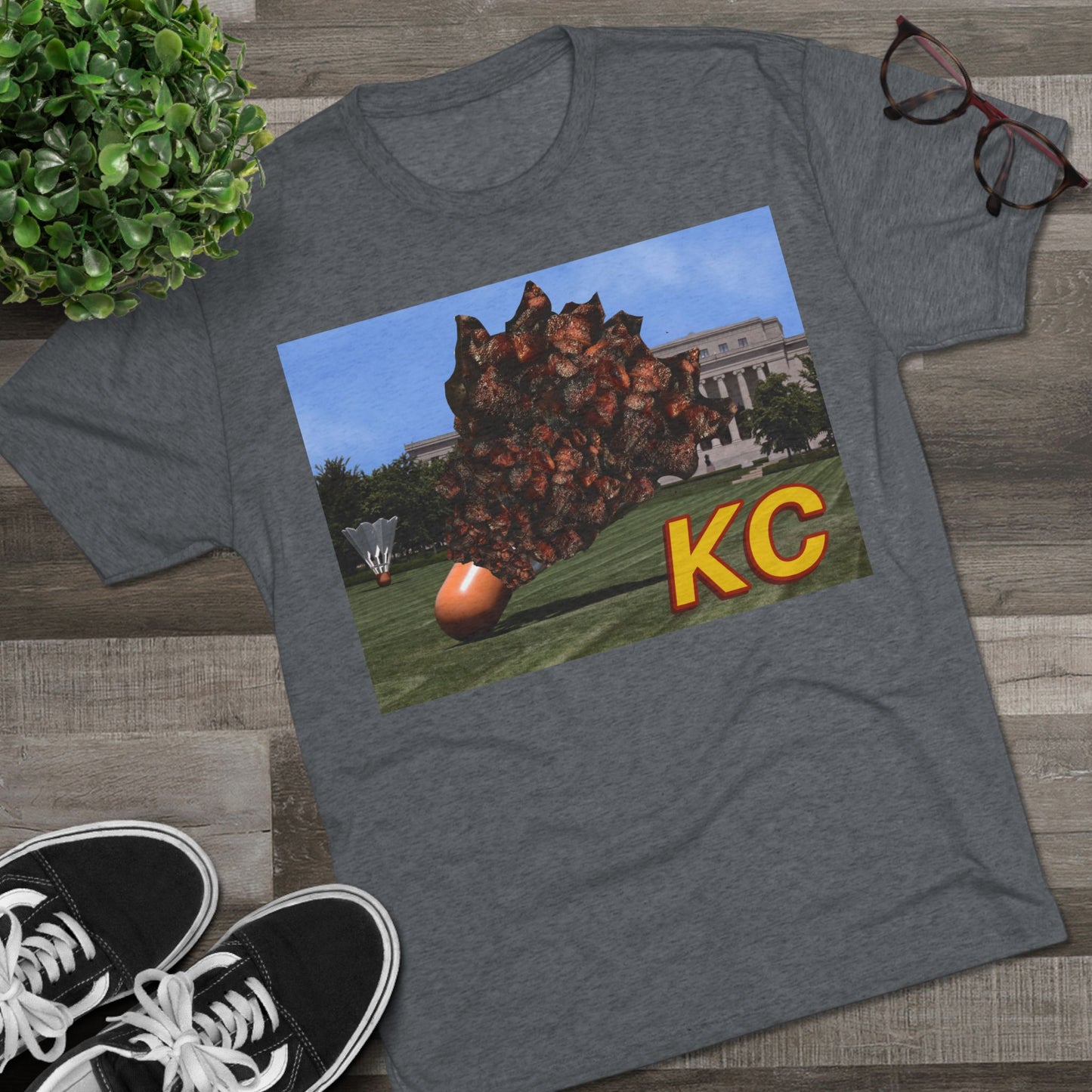 Kansas City - Big Burnt Ends Shuttlecock at the Nelson-Atkins - KCTz series - Unisex Tri-Blend Crew Tee