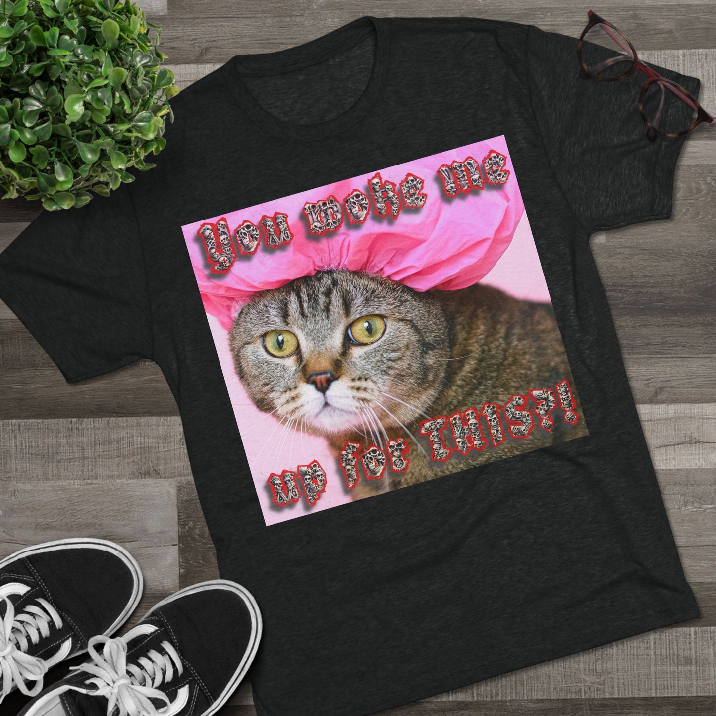 You Woke Me up for THIS? - cat shirt - Unisex Tri-Blend Crew Tee