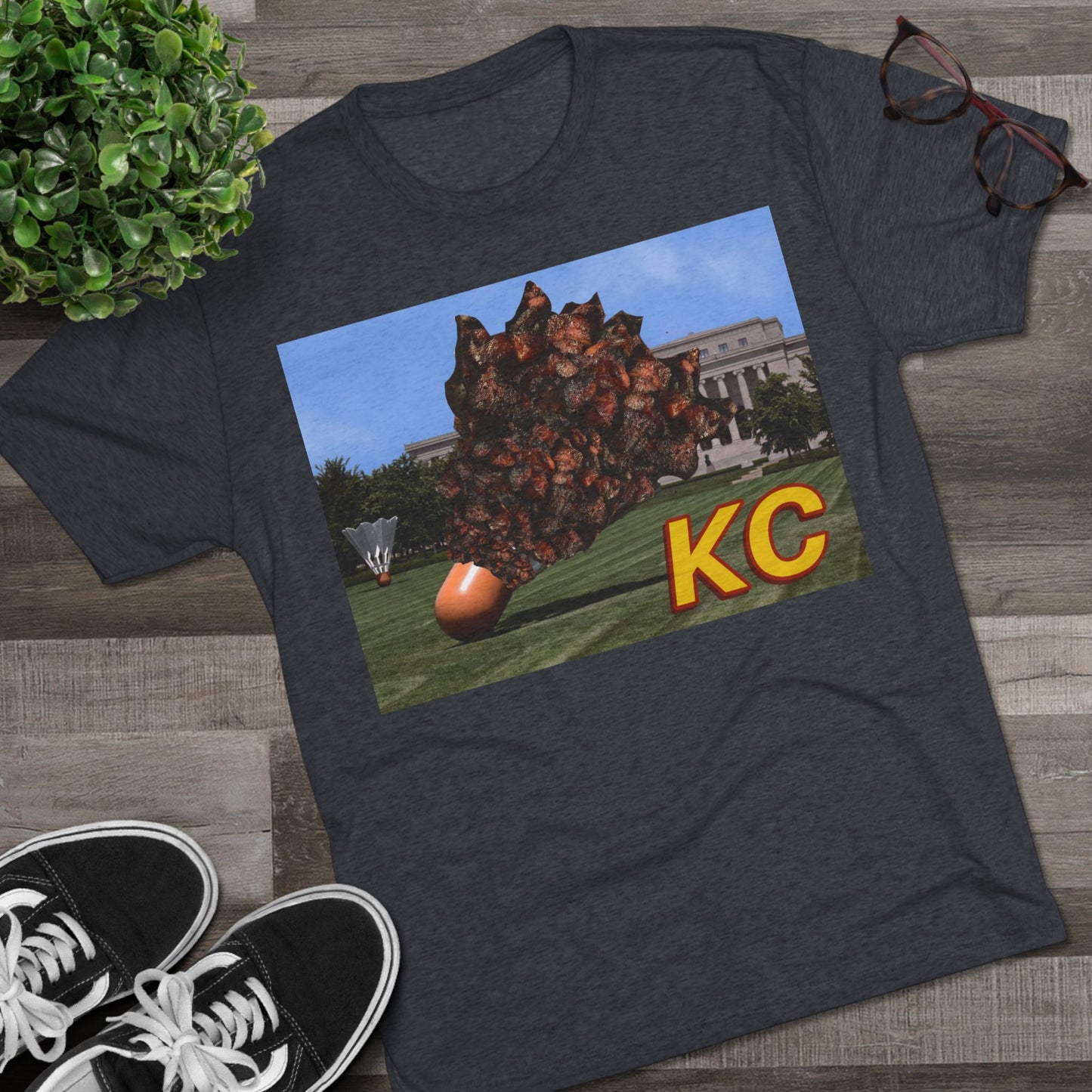 Kansas City - Big Burnt Ends Shuttlecock at the Nelson-Atkins - KCTz series - Unisex Tri-Blend Crew Tee