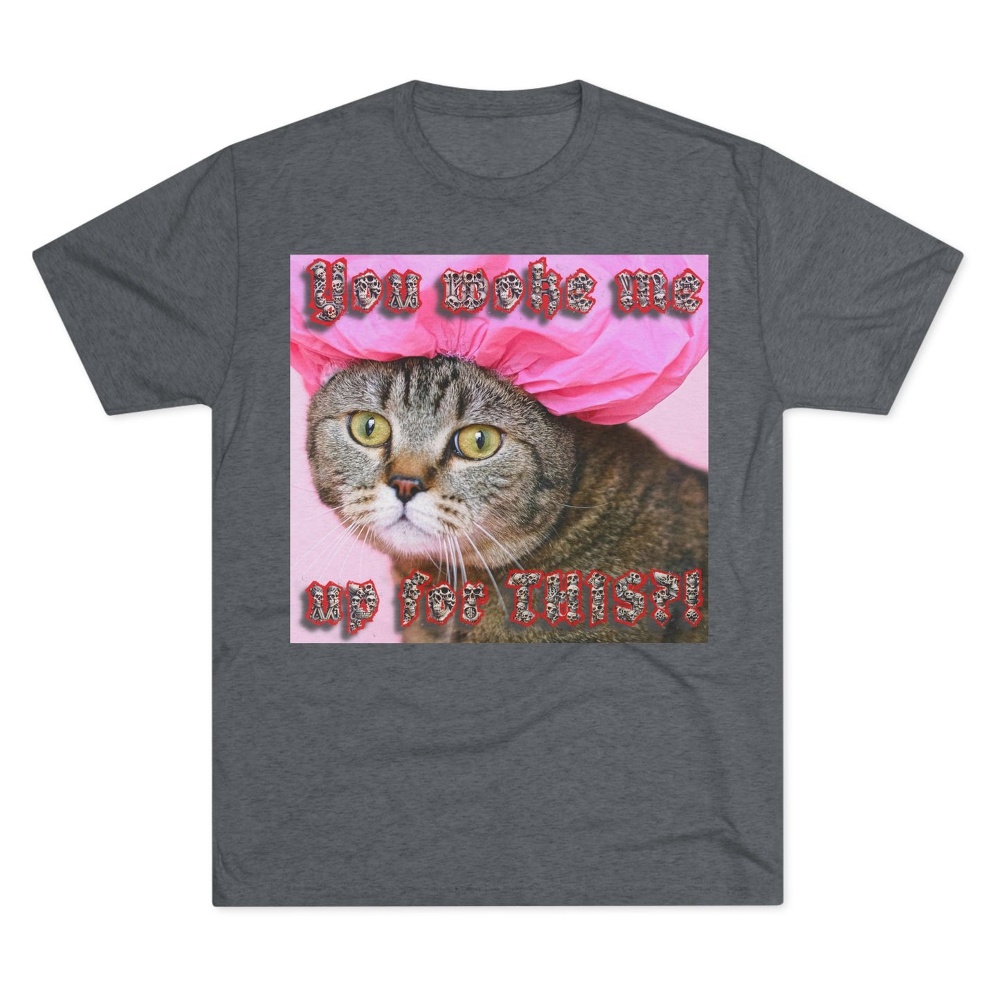 You Woke Me up for THIS? - cat shirt - Unisex Tri-Blend Crew Tee