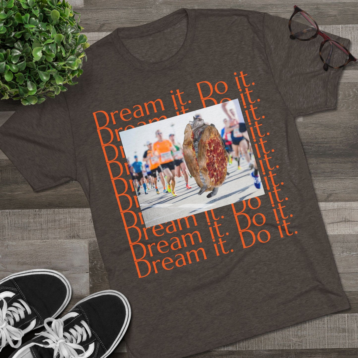 Dream it. Do it...with pizza and naps - cat shirt - Unisex Tri-Blend Crew Tee