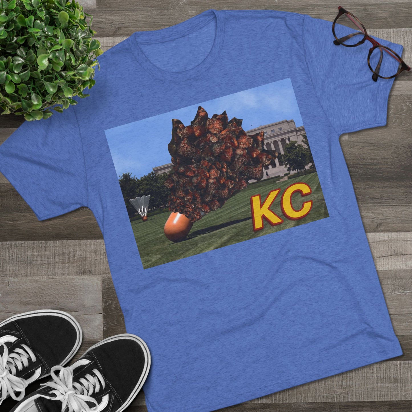 Kansas City - Big Burnt Ends Shuttlecock at the Nelson-Atkins - KCTz series - Unisex Tri-Blend Crew Tee
