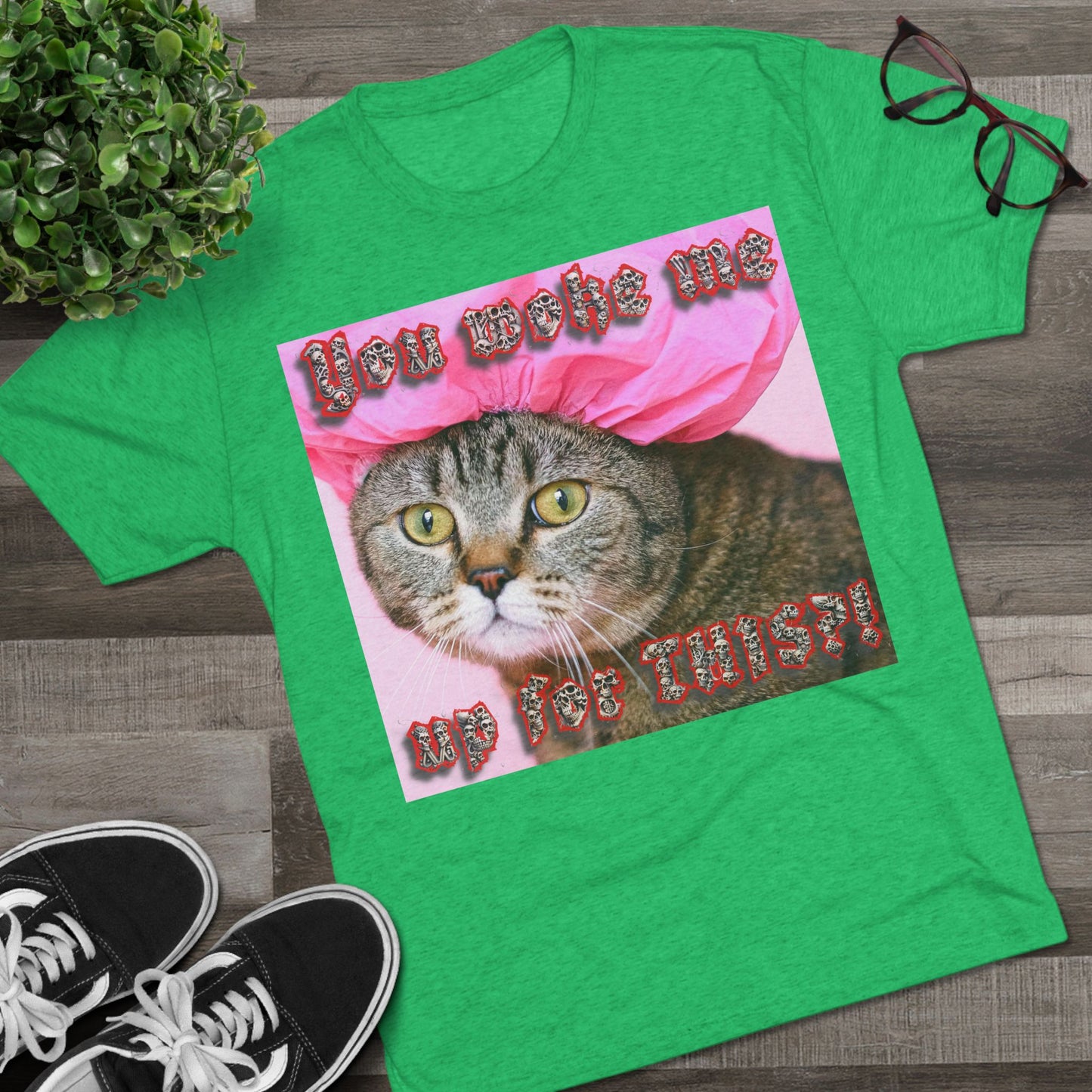 You Woke Me up for THIS? - cat shirt - Unisex Tri-Blend Crew Tee