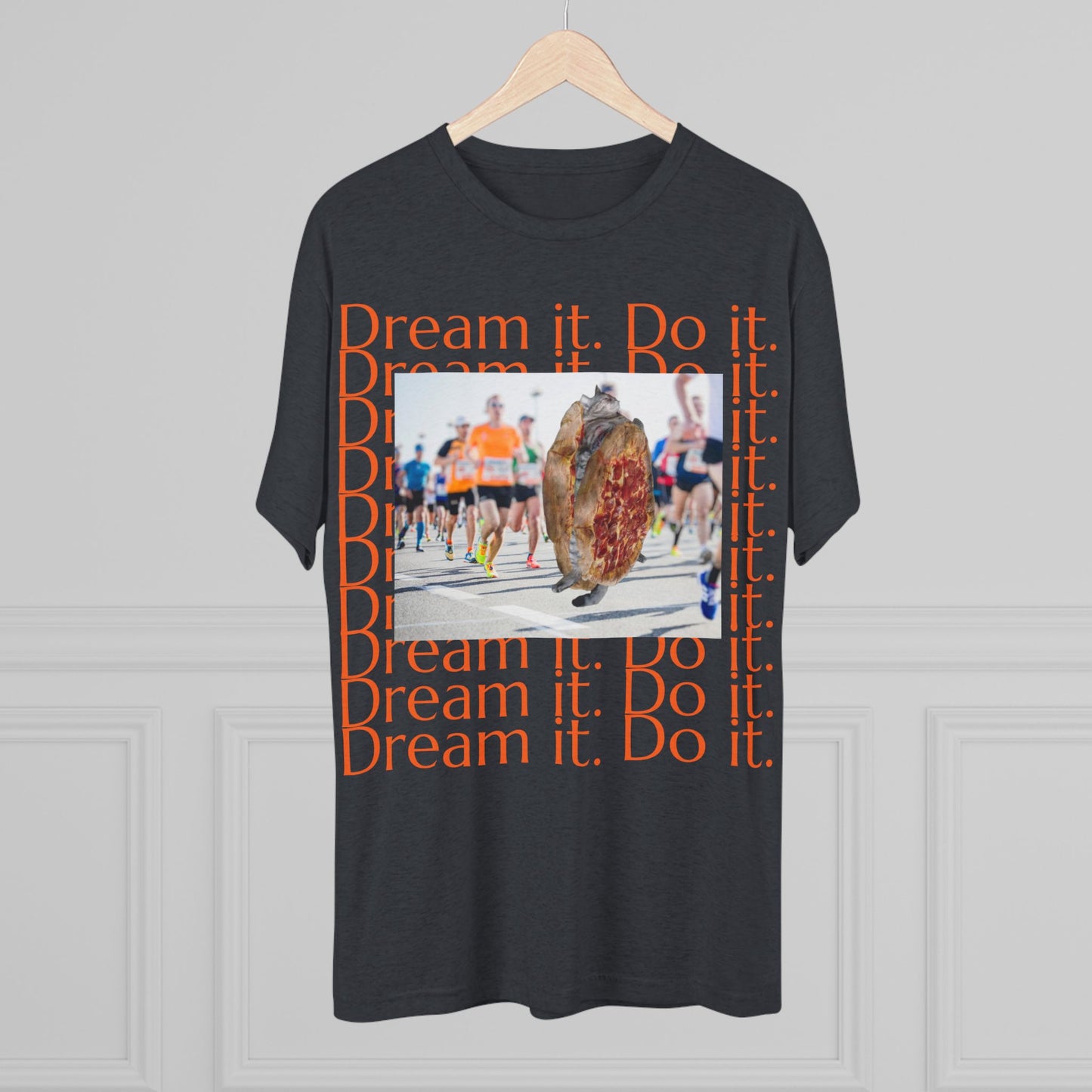 Dream it. Do it...with pizza and naps - cat shirt - Unisex Tri-Blend Crew Tee