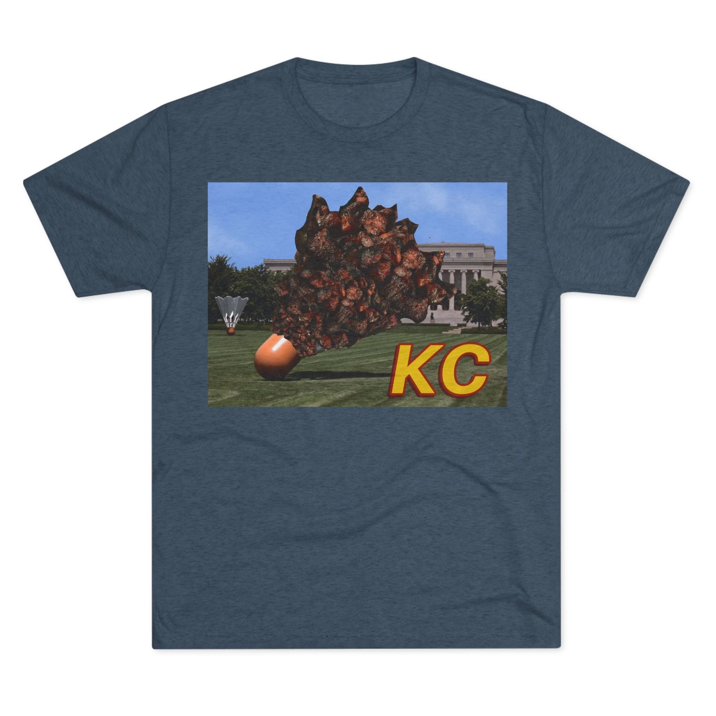 Kansas City - Big Burnt Ends Shuttlecock at the Nelson-Atkins - KCTz series - Unisex Tri-Blend Crew Tee