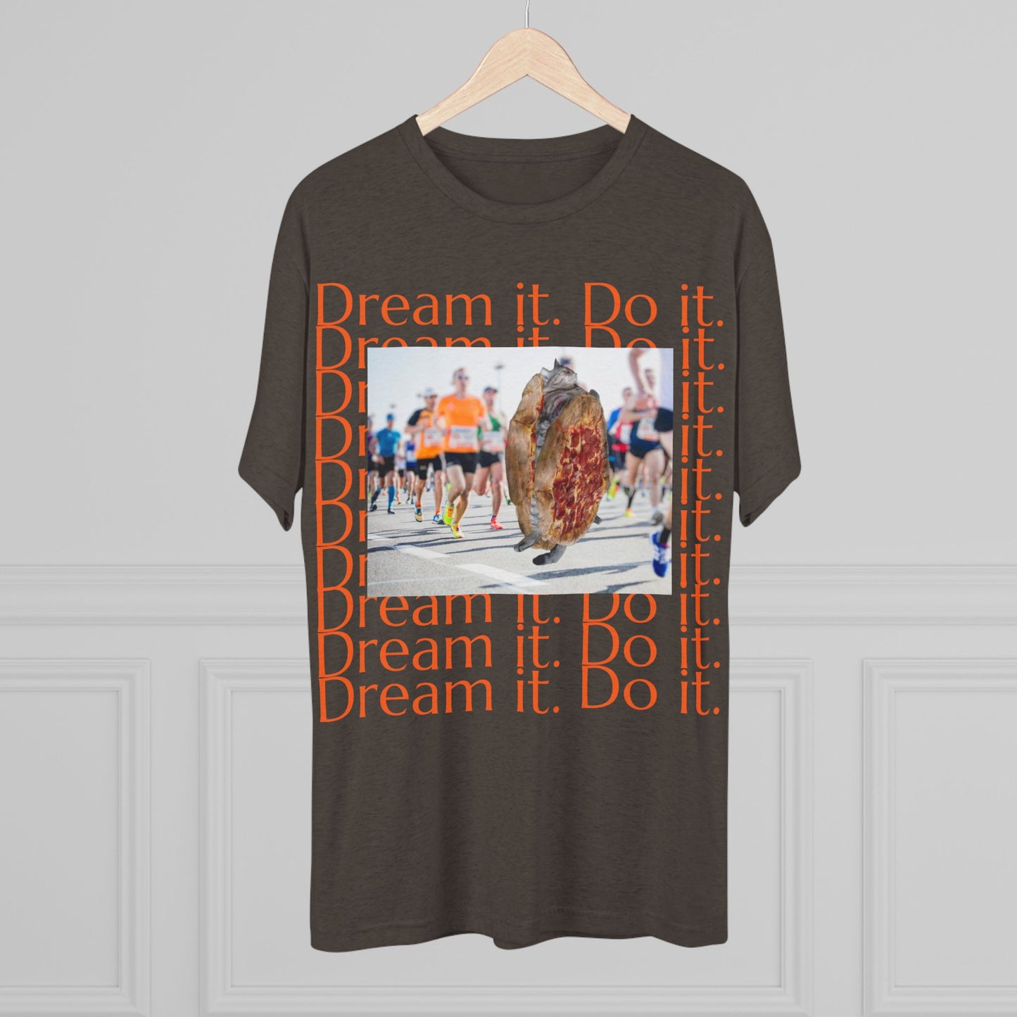 Dream it. Do it...with pizza and naps - cat shirt - Unisex Tri-Blend Crew Tee