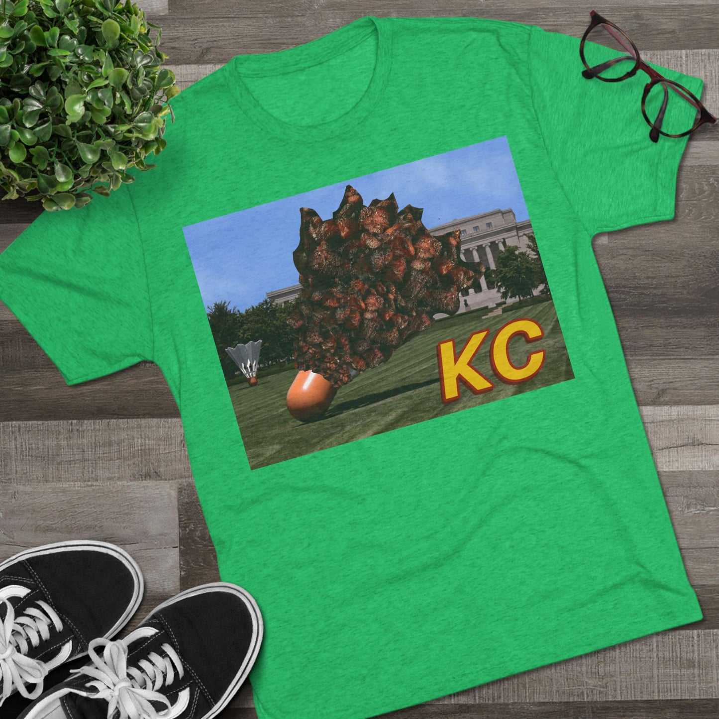 Kansas City - Big Burnt Ends Shuttlecock at the Nelson-Atkins - KCTz series - Unisex Tri-Blend Crew Tee