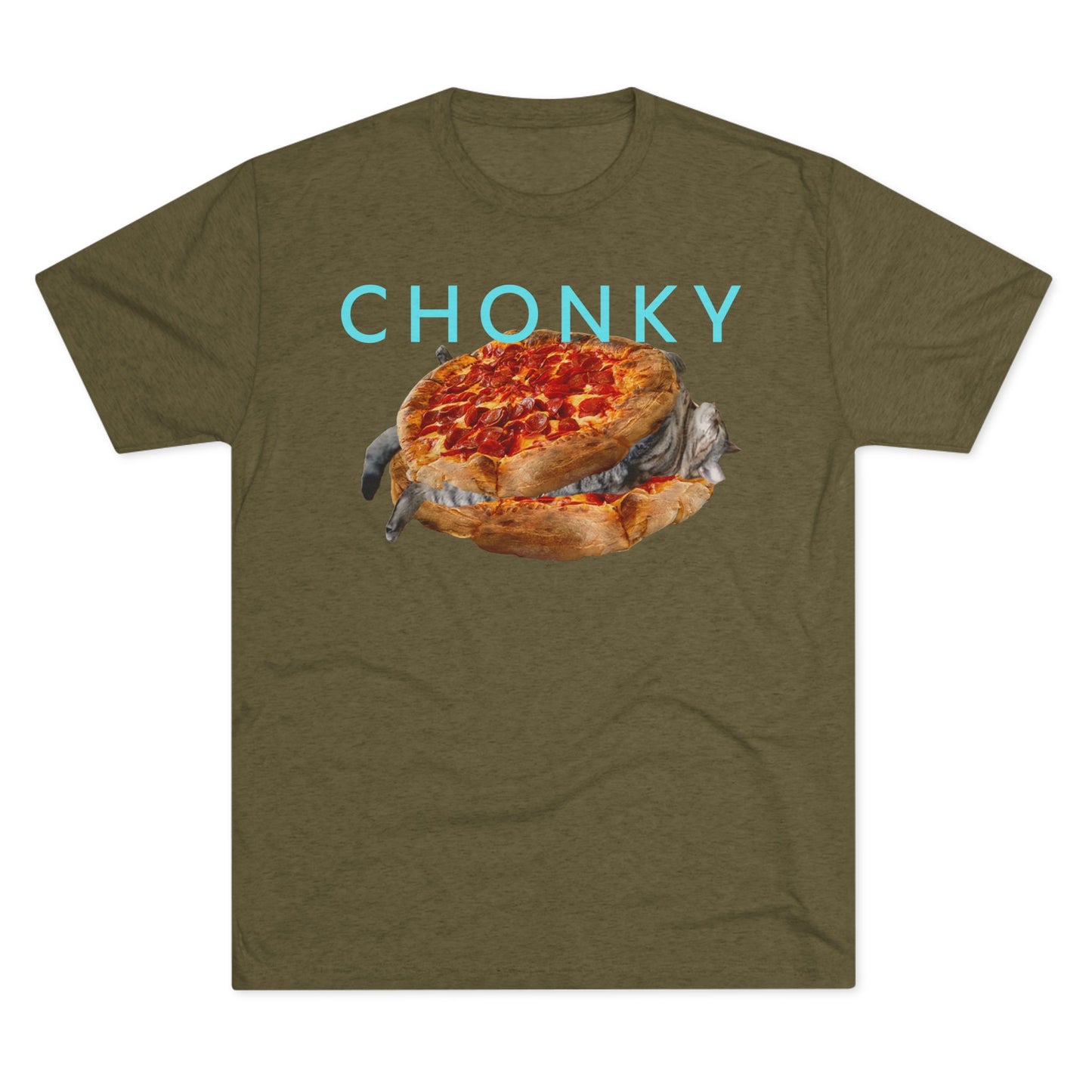 Chonky Cat Nappin Between Two Thicc Pizzas (OG vers) - cat shirt - Unisex Tri-Blend Crew Tee