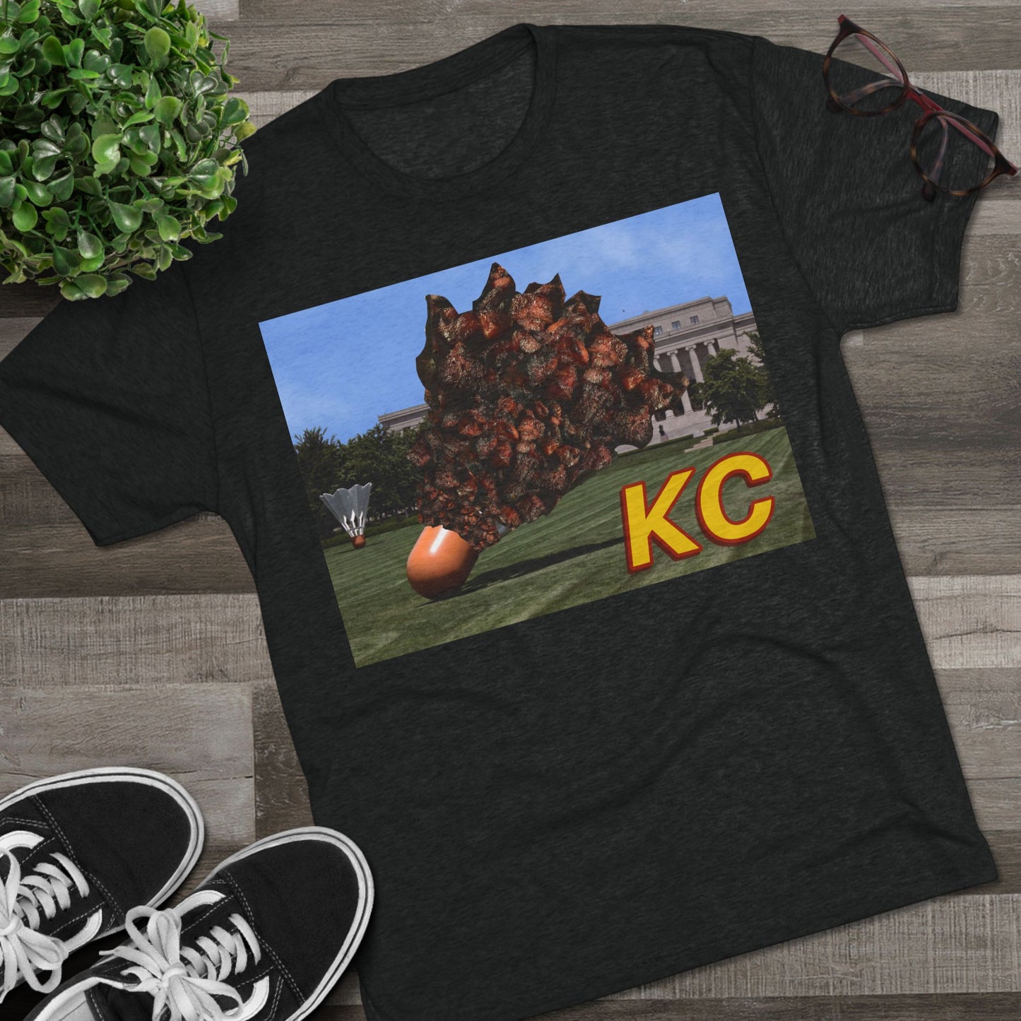 Kansas City - Big Burnt Ends Shuttlecock at the Nelson-Atkins - KCTz series - Unisex Tri-Blend Crew Tee