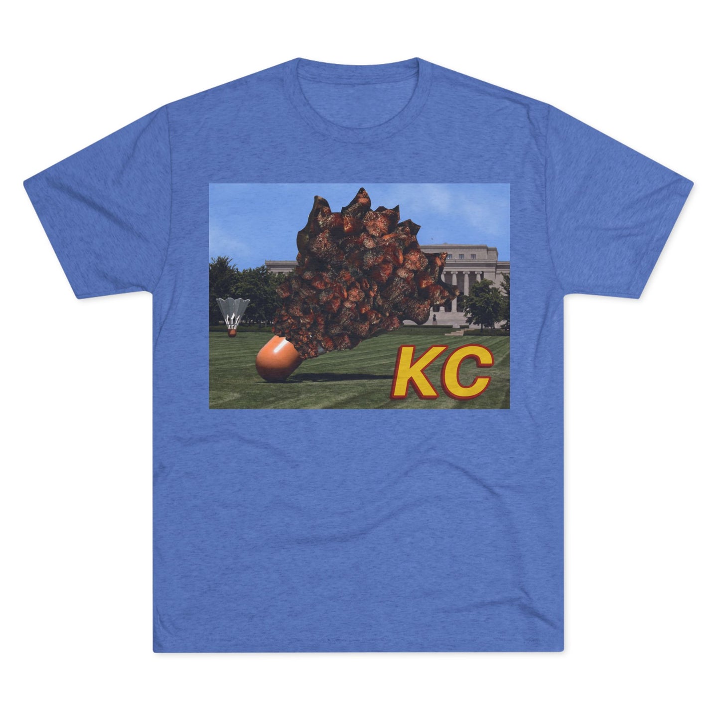 Kansas City - Big Burnt Ends Shuttlecock at the Nelson-Atkins - KCTz series - Unisex Tri-Blend Crew Tee
