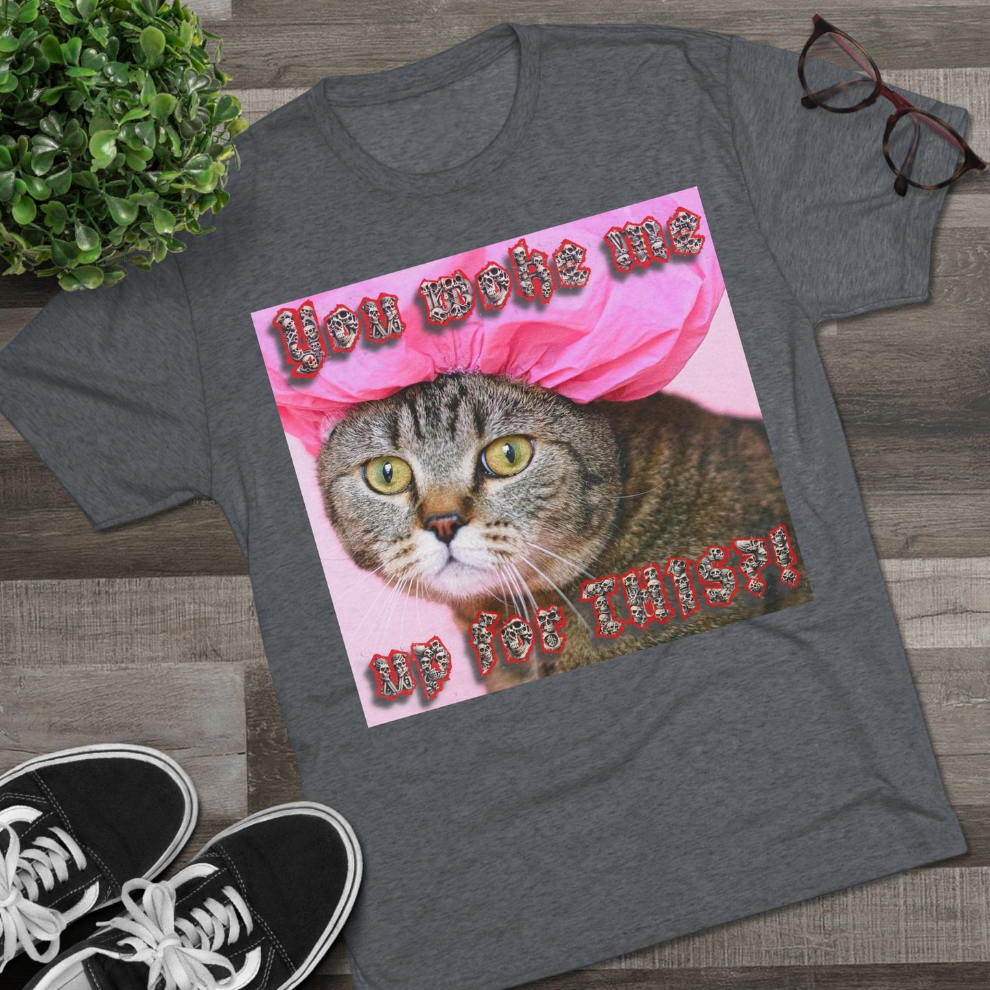 You Woke Me up for THIS? - cat shirt - Unisex Tri-Blend Crew Tee