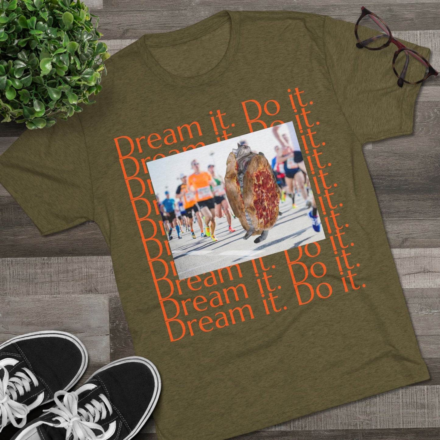 Dream it. Do it...with pizza and naps - cat shirt - Unisex Tri-Blend Crew Tee