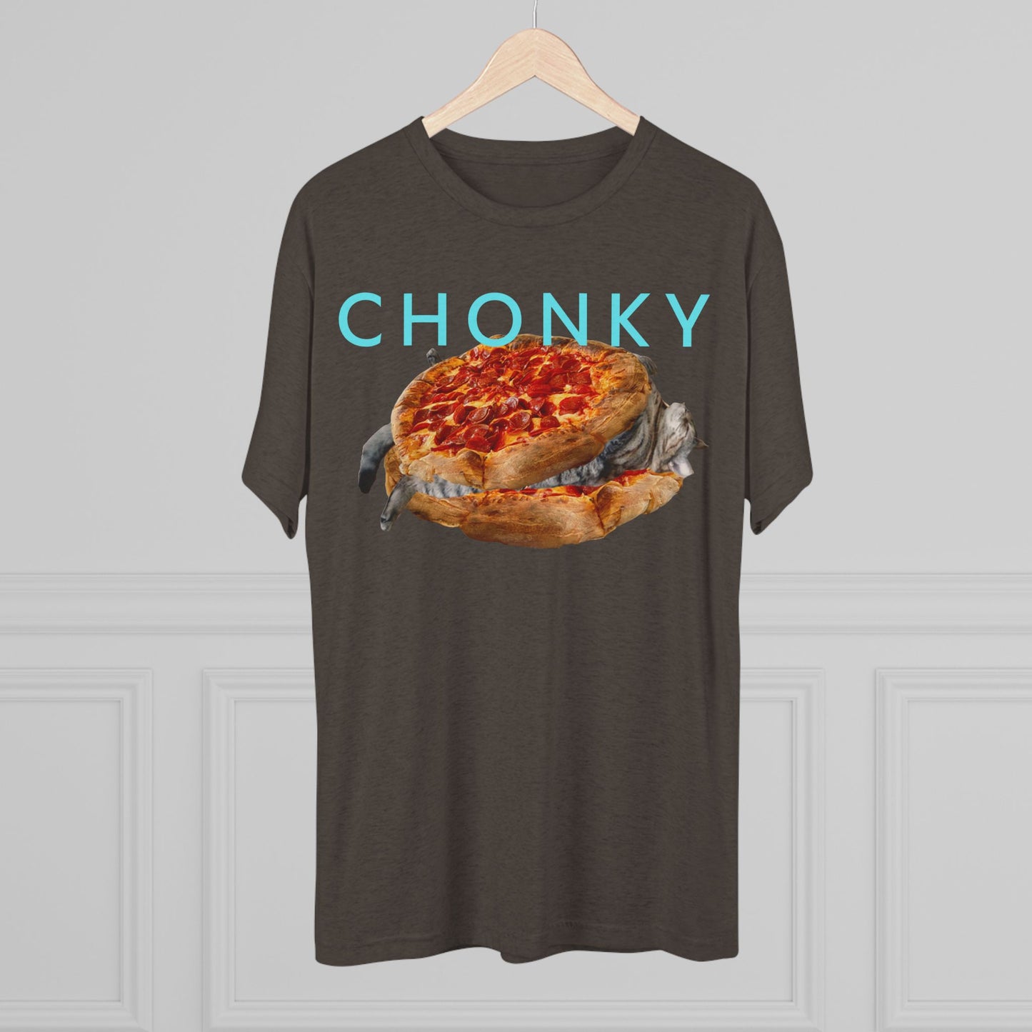 Chonky Cat Nappin Between Two Thicc Pizzas (OG vers) - cat shirt - Unisex Tri-Blend Crew Tee