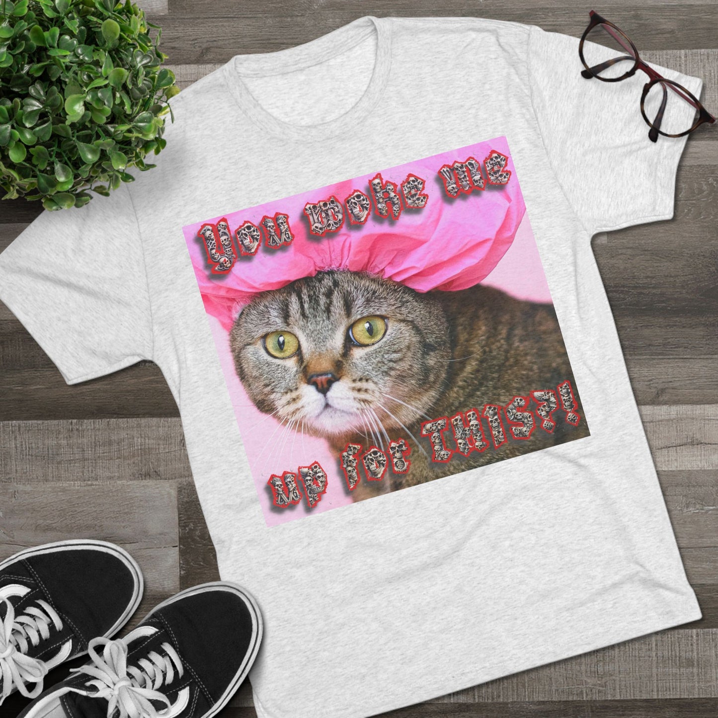 You Woke Me up for THIS? - cat shirt - Unisex Tri-Blend Crew Tee