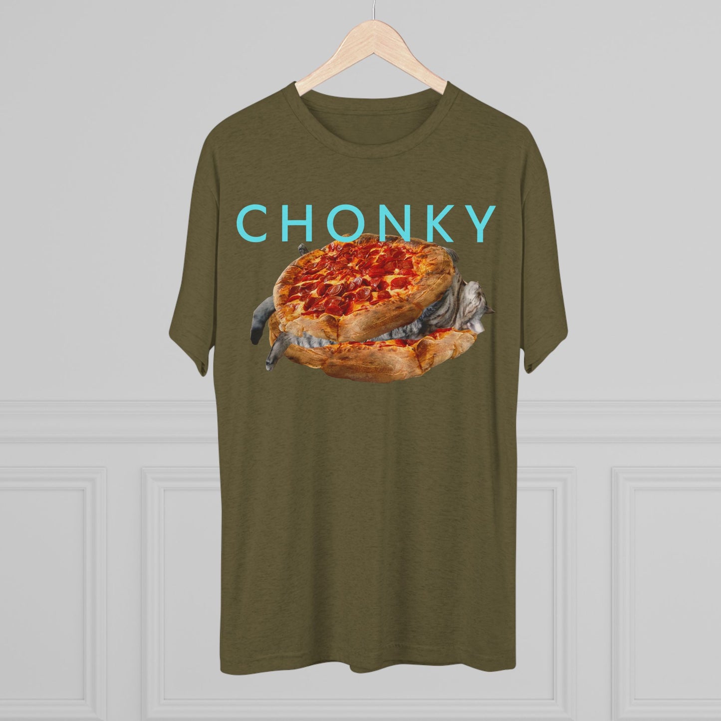 Chonky Cat Nappin Between Two Thicc Pizzas (OG vers) - cat shirt - Unisex Tri-Blend Crew Tee