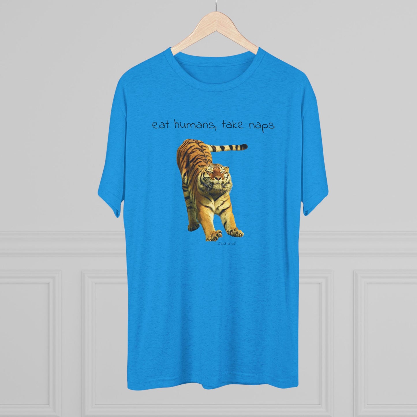 Eat Humans, take naps - big cat shirt - Tri-blend tee