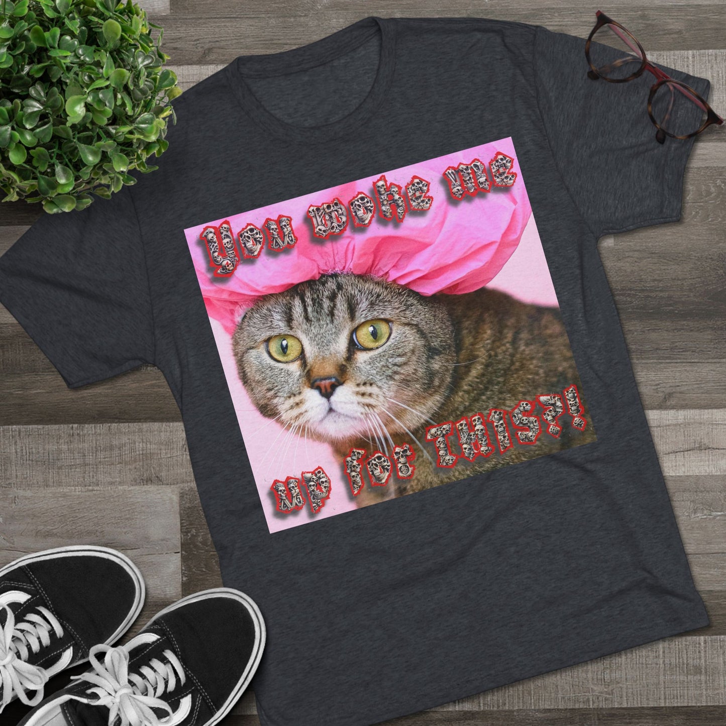 You Woke Me up for THIS? - cat shirt - Unisex Tri-Blend Crew Tee