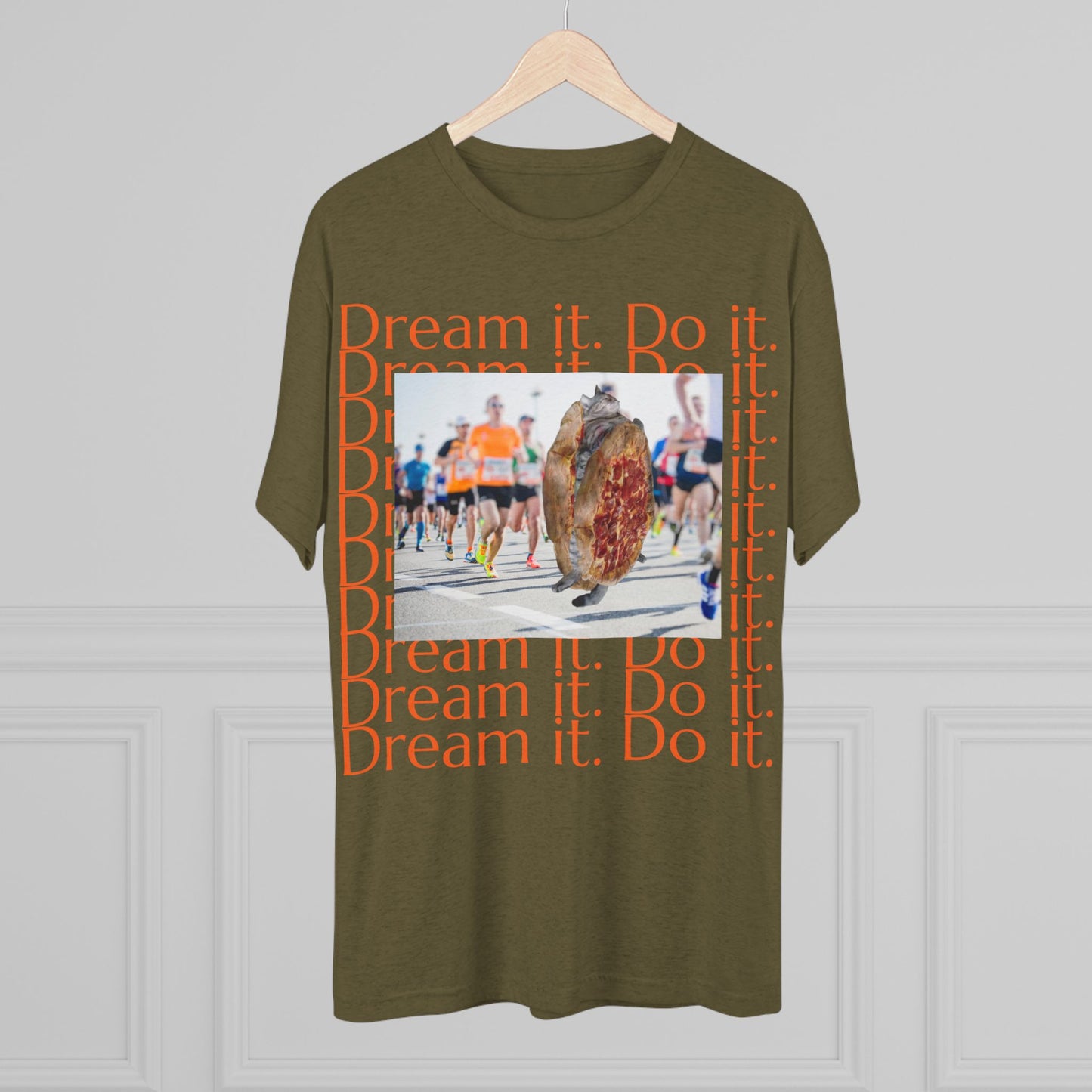 Dream it. Do it...with pizza and naps - cat shirt - Unisex Tri-Blend Crew Tee
