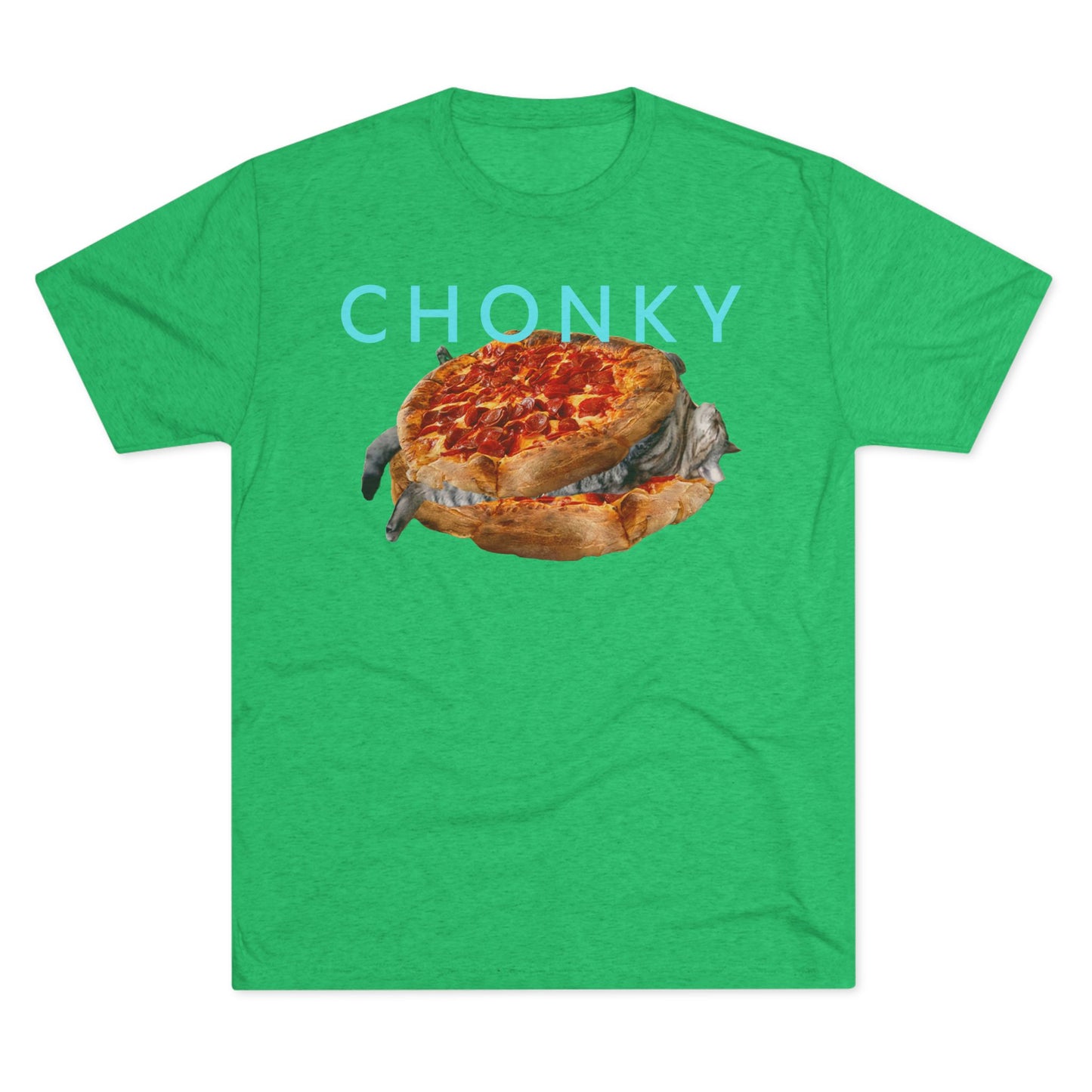 Chonky Cat Nappin Between Two Thicc Pizzas (OG vers) - cat shirt - Unisex Tri-Blend Crew Tee
