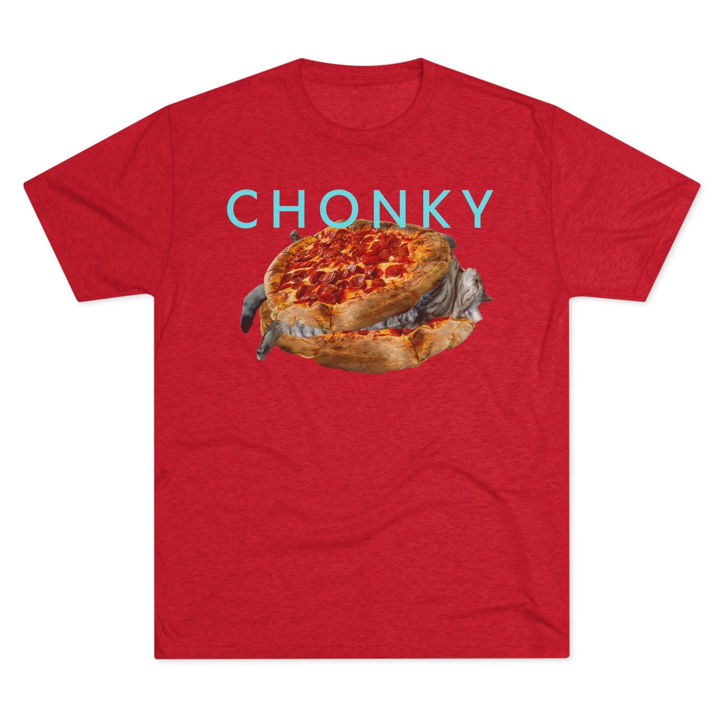Chonky Cat Nappin Between Two Thicc Pizzas (OG vers) - cat shirt - Unisex Tri-Blend Crew Tee