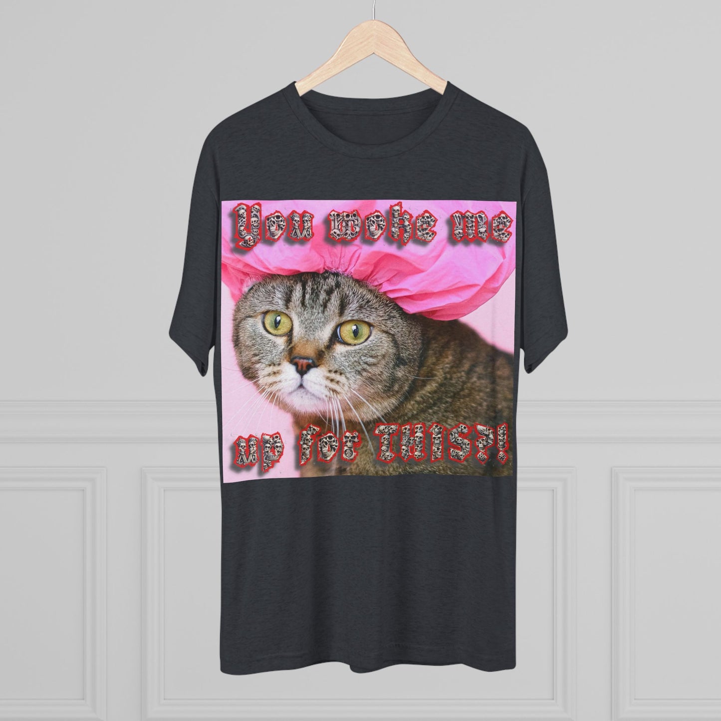 You Woke Me up for THIS? - cat shirt - Unisex Tri-Blend Crew Tee