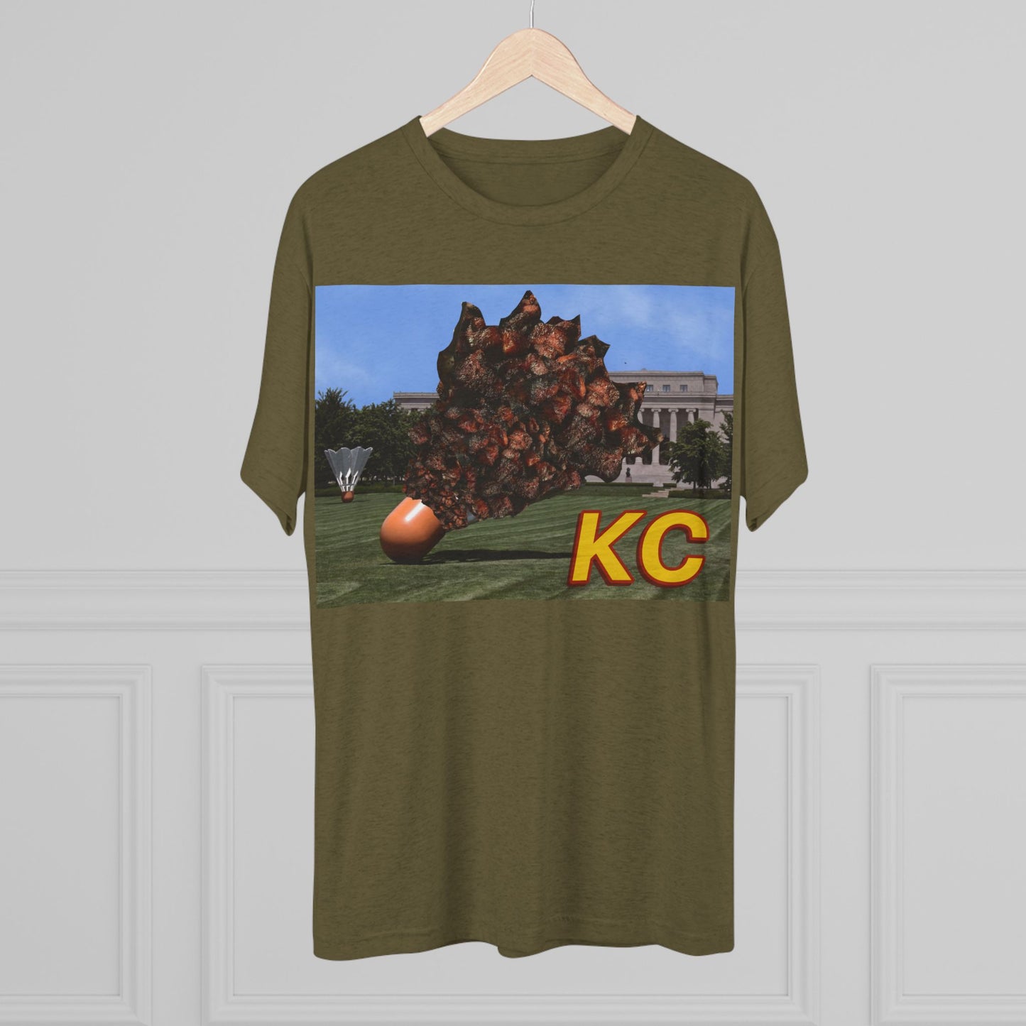 Kansas City - Big Burnt Ends Shuttlecock at the Nelson-Atkins - KCTz series - Unisex Tri-Blend Crew Tee