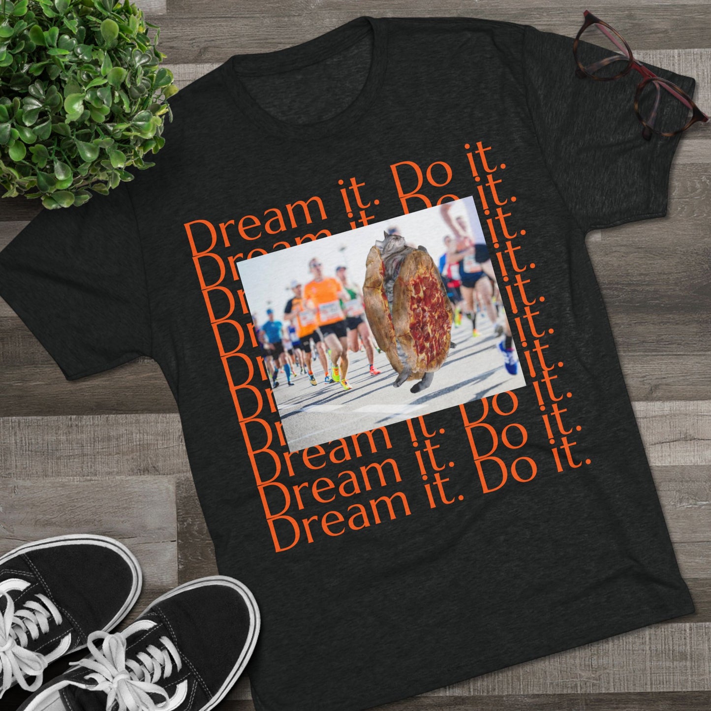 Dream it. Do it...with pizza and naps - cat shirt - Unisex Tri-Blend Crew Tee
