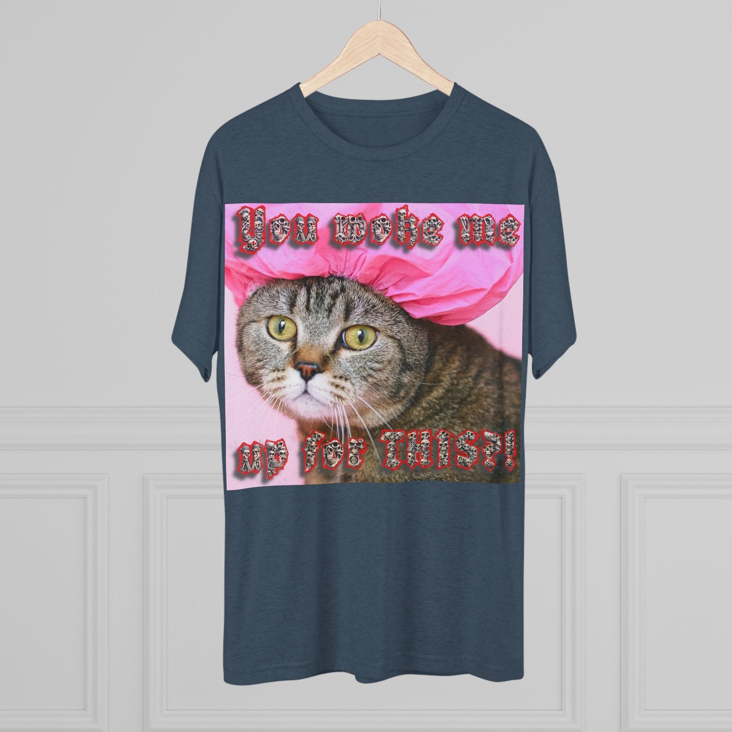You Woke Me up for THIS? - cat shirt - Unisex Tri-Blend Crew Tee