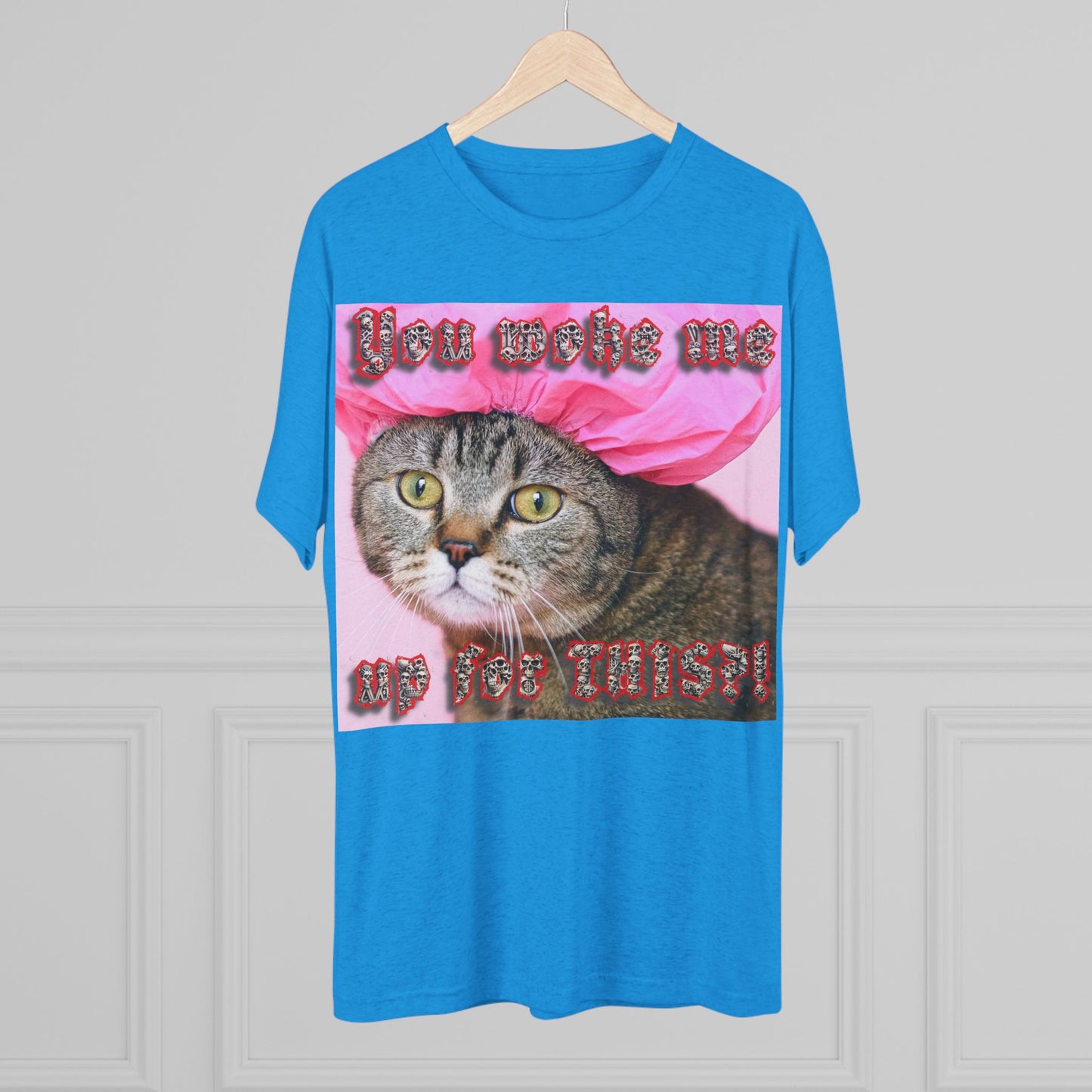 You Woke Me up for THIS? - cat shirt - Unisex Tri-Blend Crew Tee