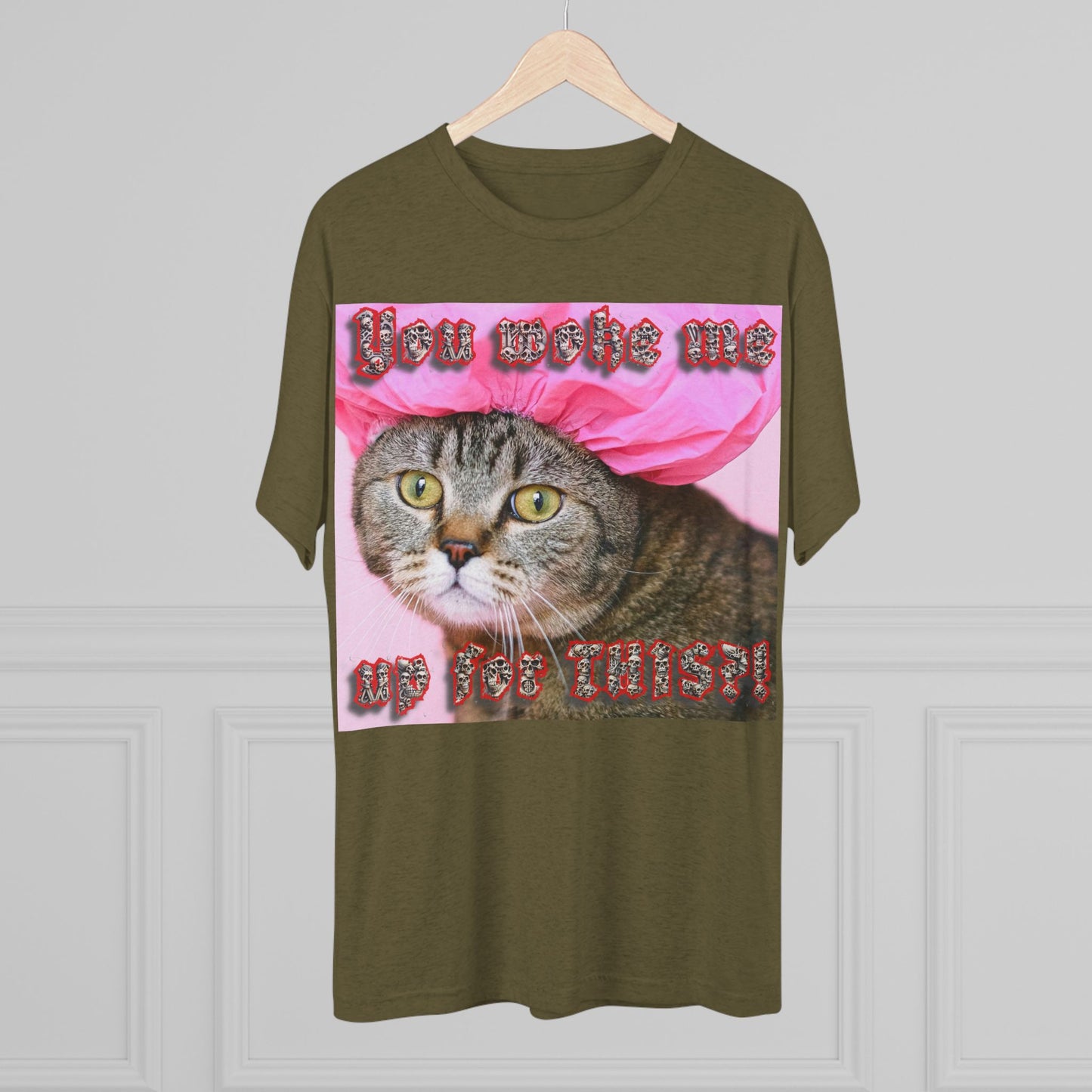 You Woke Me up for THIS? - cat shirt - Unisex Tri-Blend Crew Tee