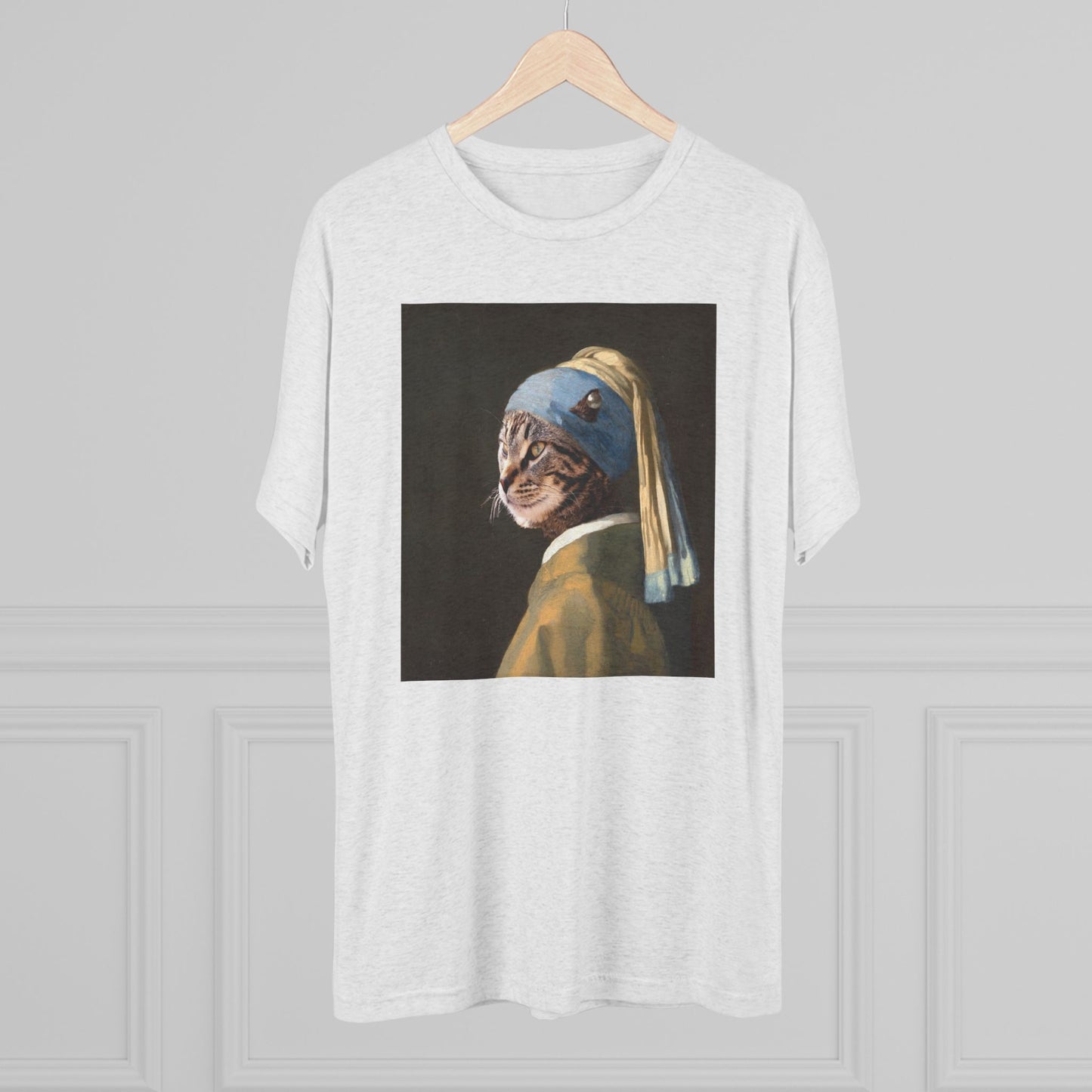 Cat with a Pearl Earring--a homage to Johannes Vermeer - Tri-blend tee