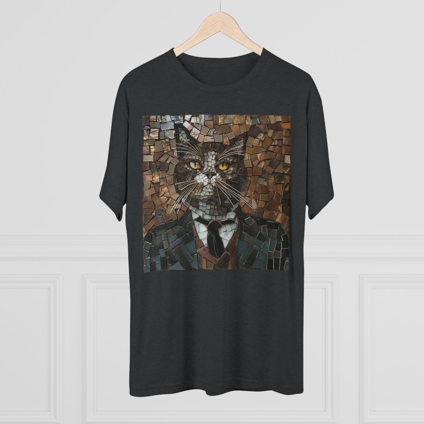 Fancy Gent Mosaic Cat - Unisex Tri-Blend Crew Tee