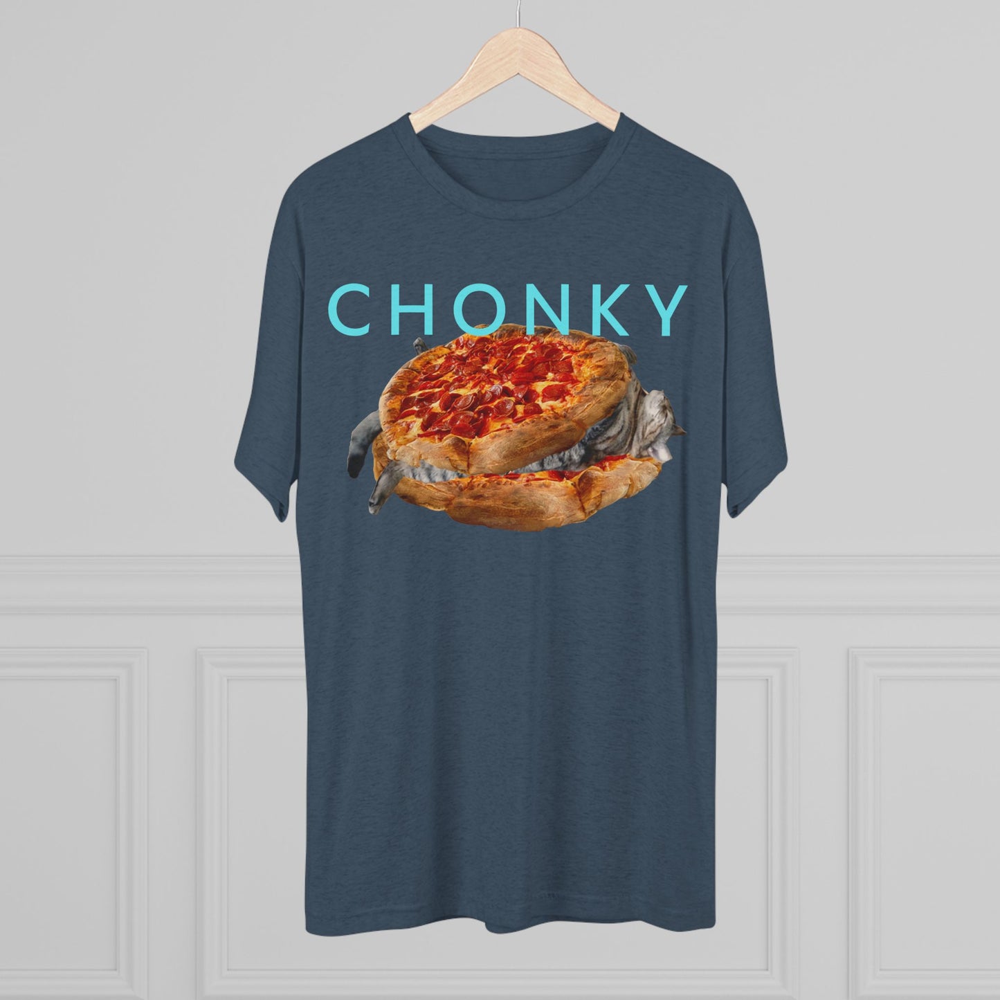 Chonky Cat Nappin Between Two Thicc Pizzas (OG vers) -  cat shirt  -  Unisex Tri-Blend Crew Tee